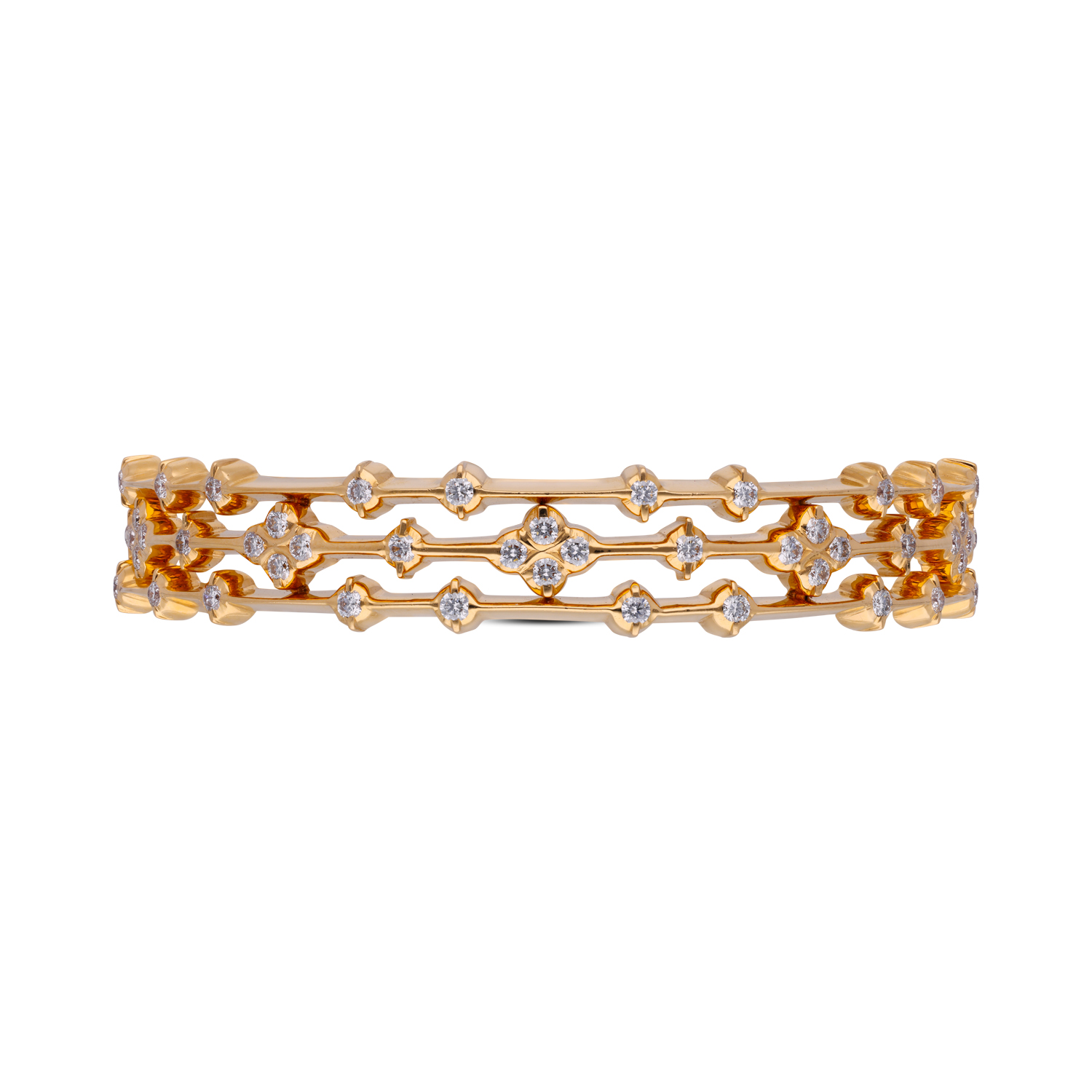 Traditional Gold Diamond Bangles - Multi-Line Close Setting