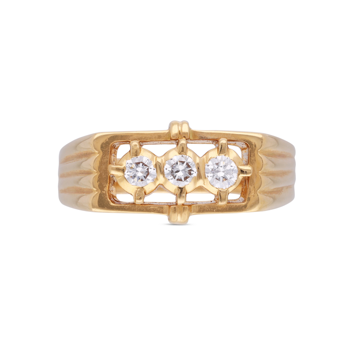 Three-Diamond Gold Band Ring - Traditional Close Setting