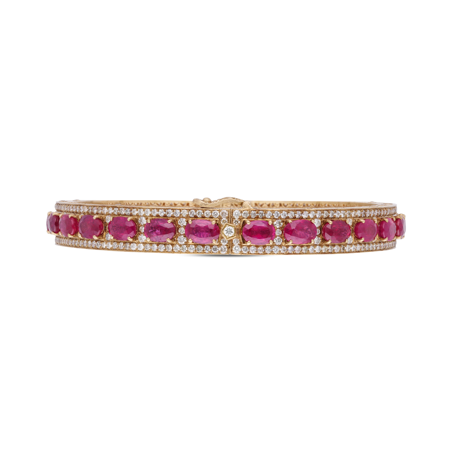 Exquisite Ruby and Uncut Diamond Gold Bangles