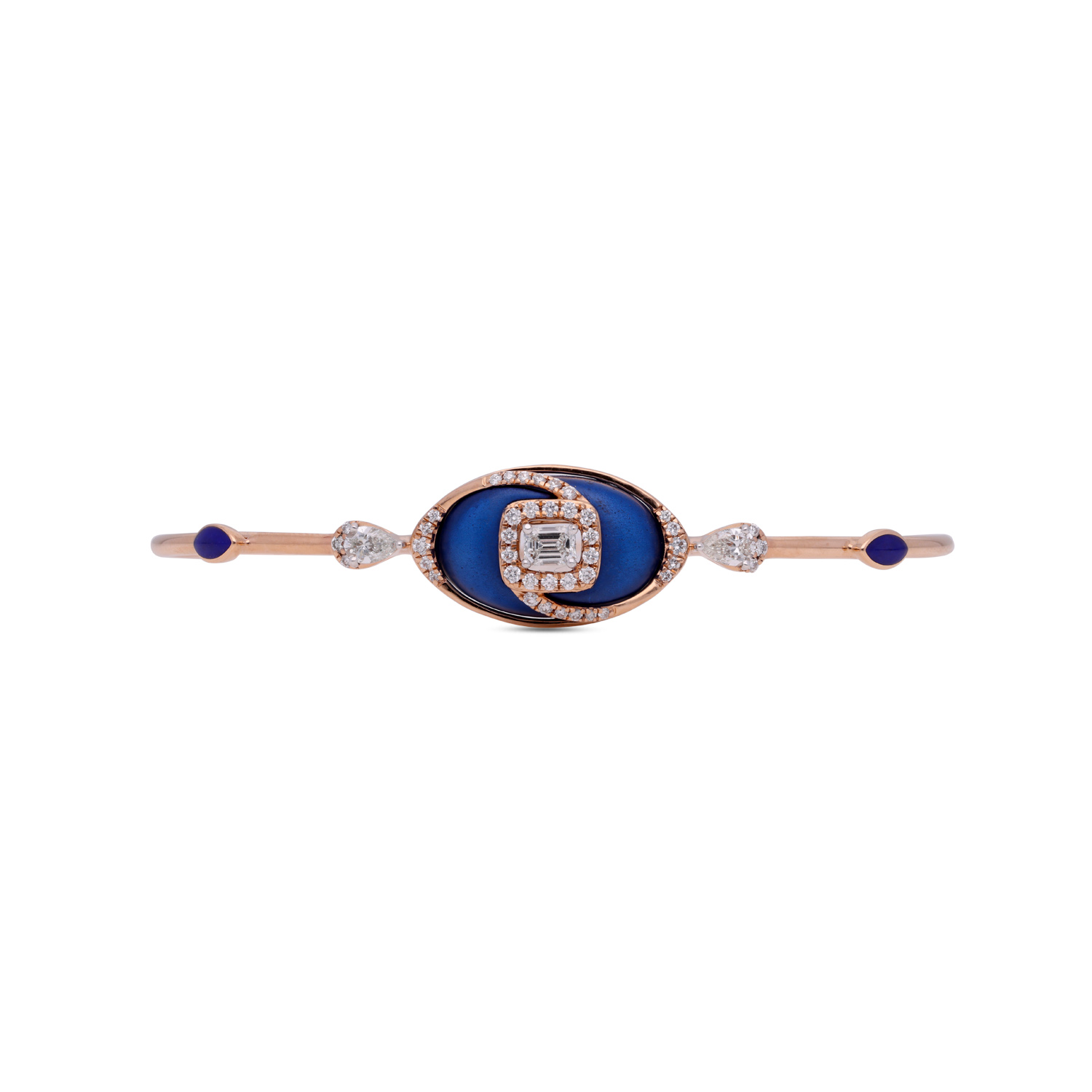 Rose Gold Diamond Bracelet with Blue Enamel Accents