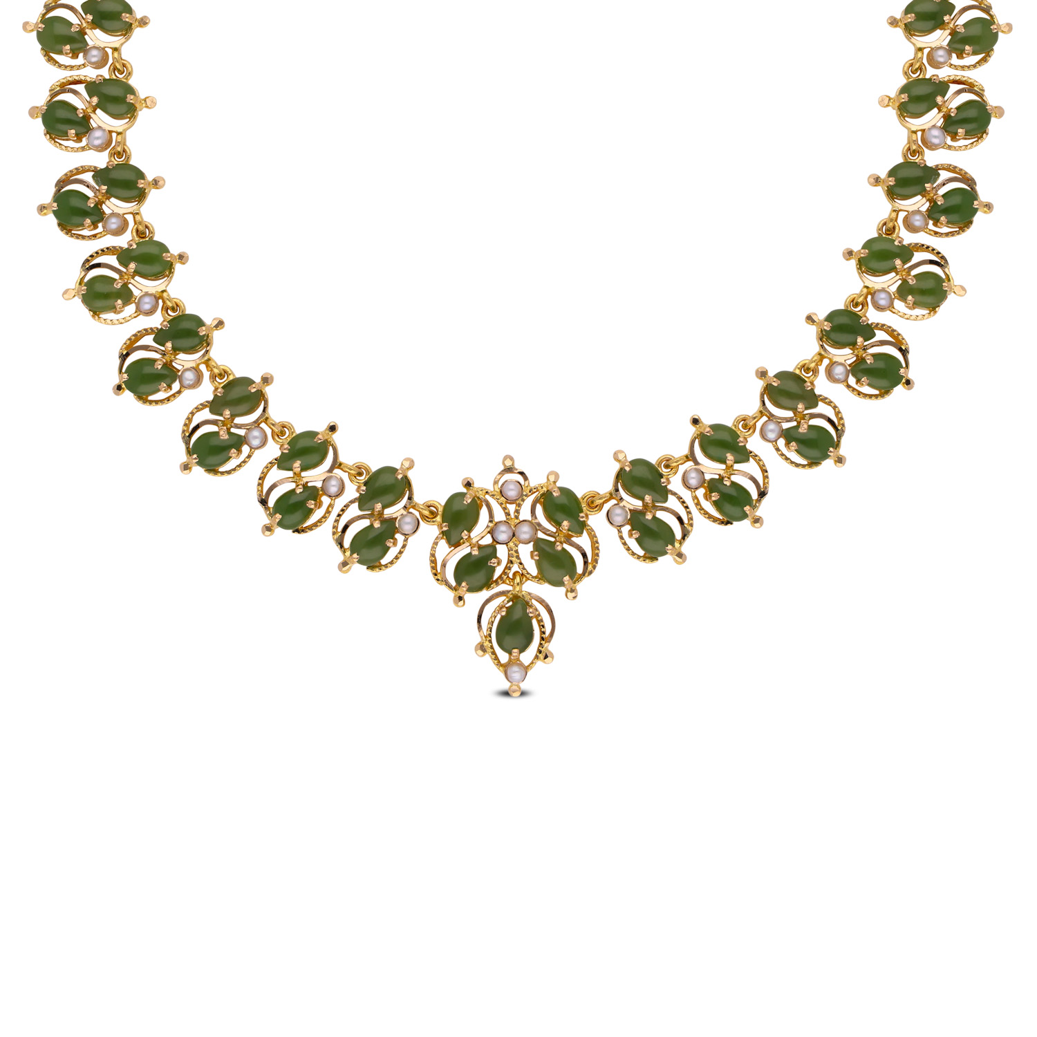 Exquisite Gold Necklace with Jade and Cultured Pearl