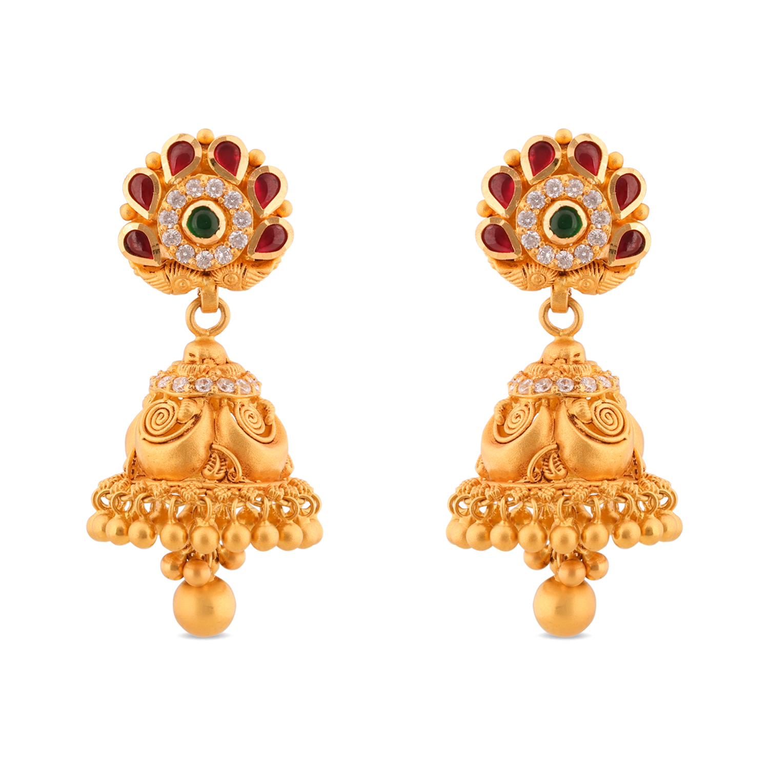 Heritage Gold Jhumka with Red & Green Stones
