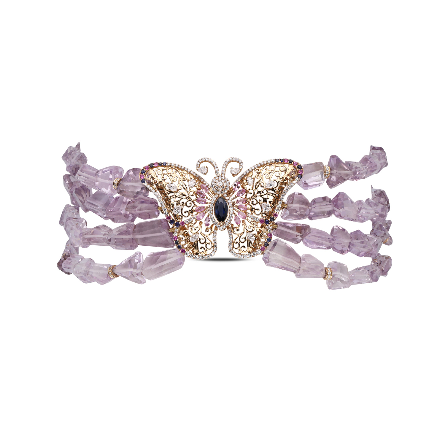 Butterfly Diamond Choker with Blue Sapphire, Pink Sapphire & Amethyst