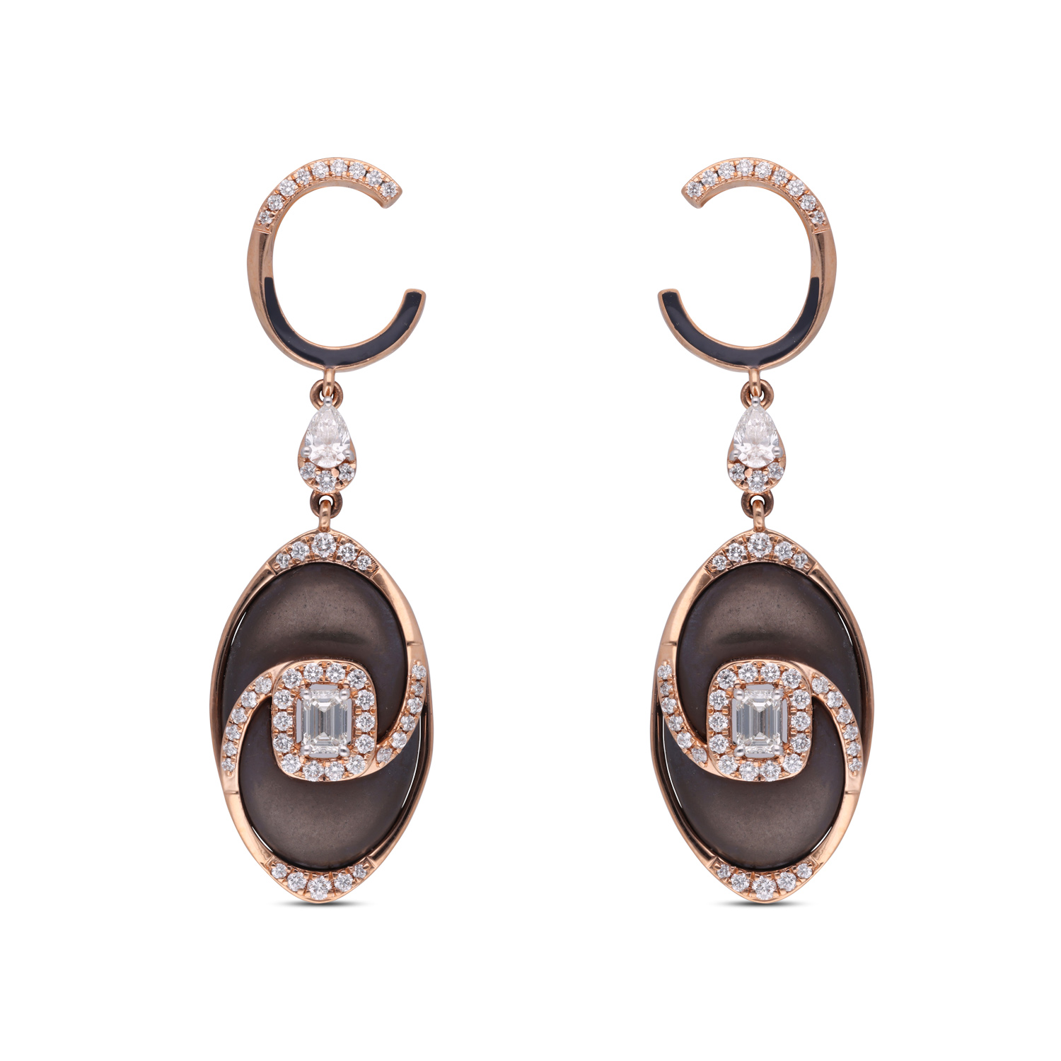 Noir Elegance: Diamond-Encrusted Rose Gold Earrings with Black Rhodium Finish