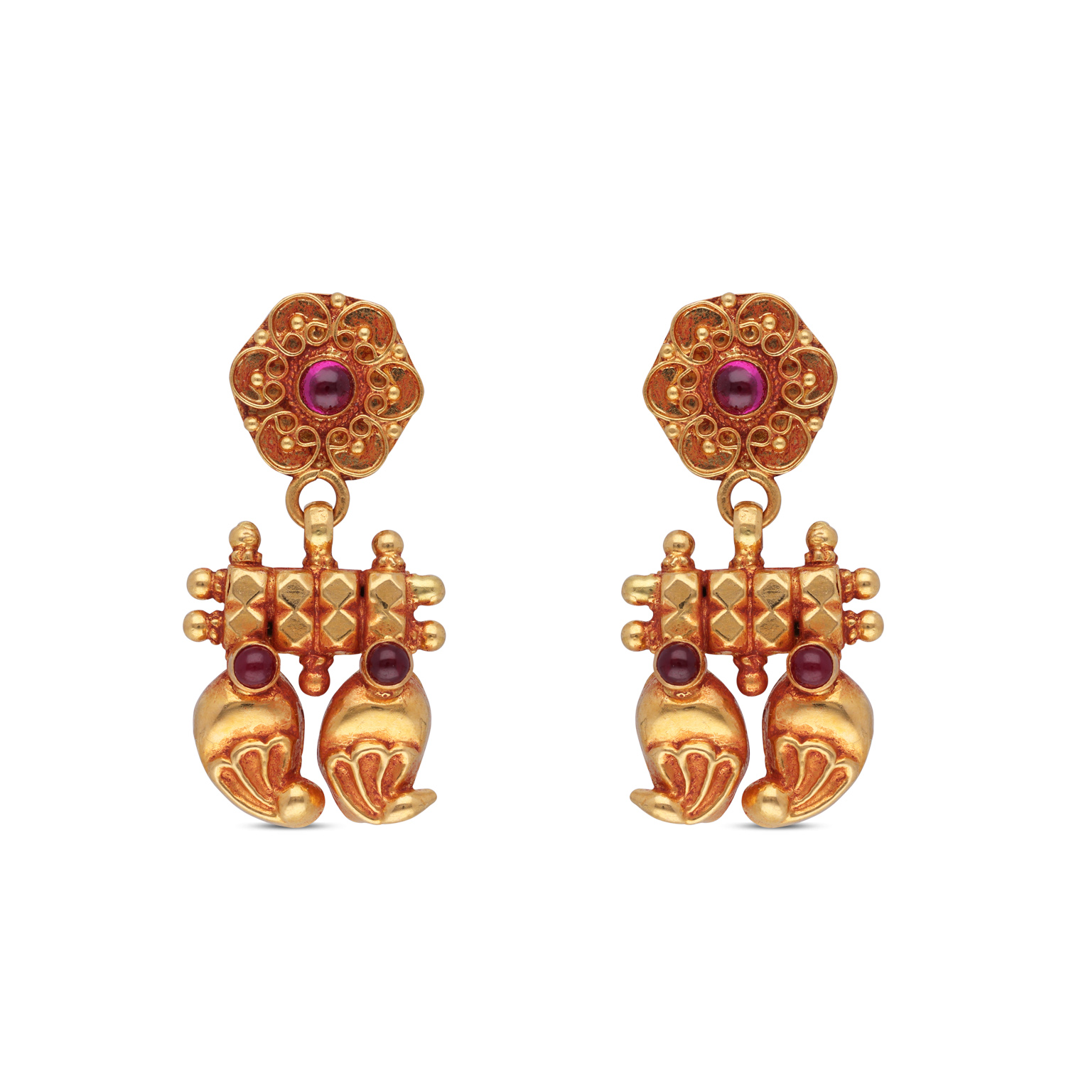 Elegant Gold Earrings with Ruby Accents