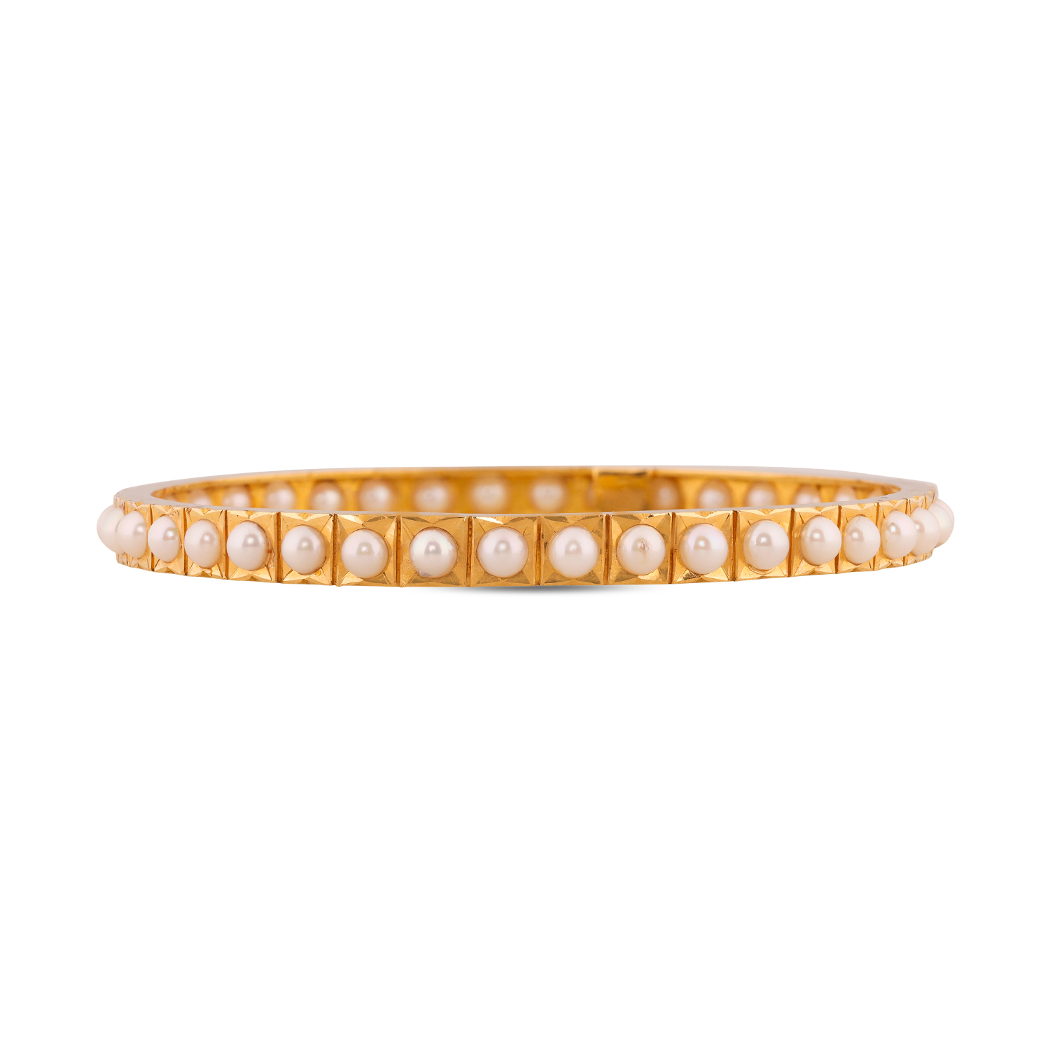 Opulent Gold Bangle with Cultured Pearl Embellishments