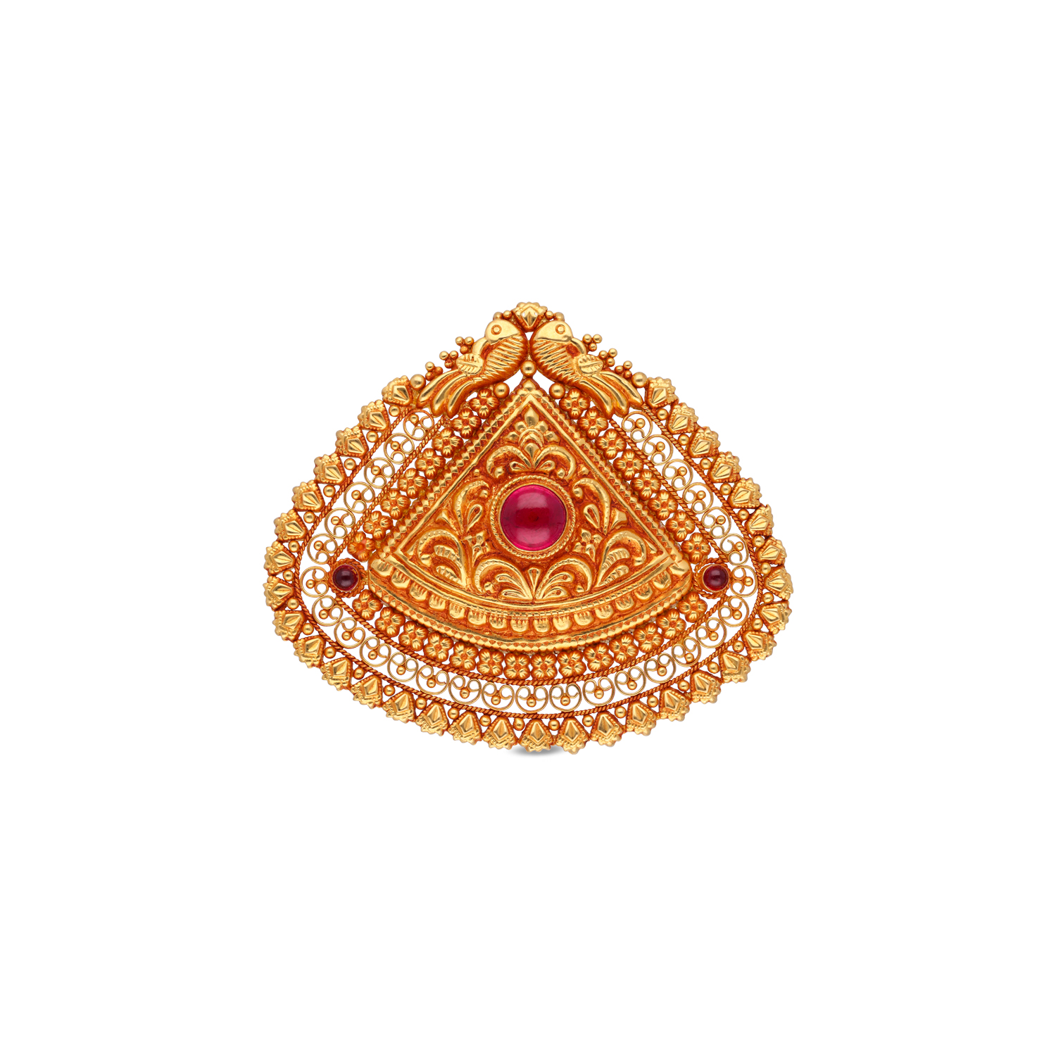 Ornate Gold Pendant with Red Stone Accent