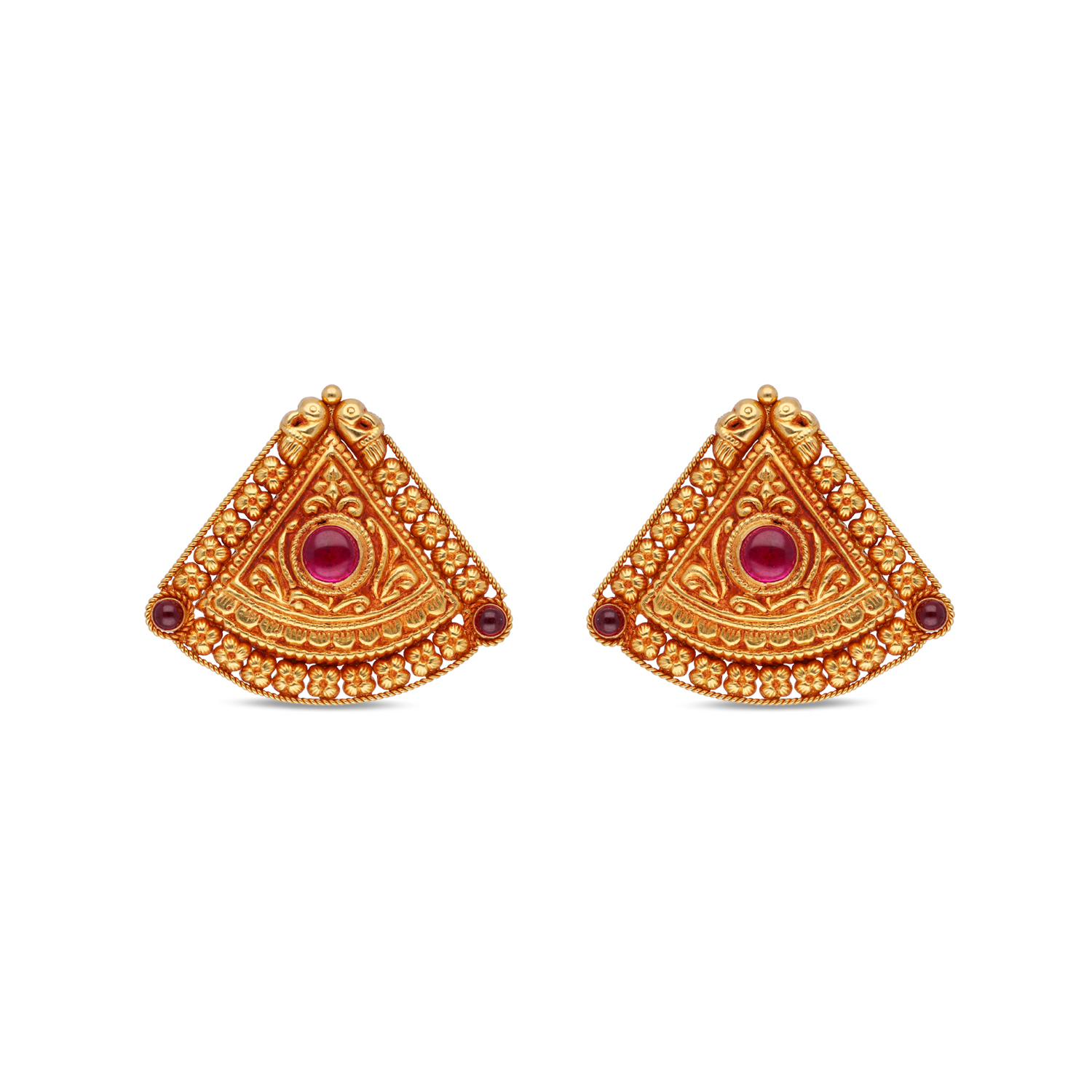 Vintage-Inspired Red Stone Studs in Gold