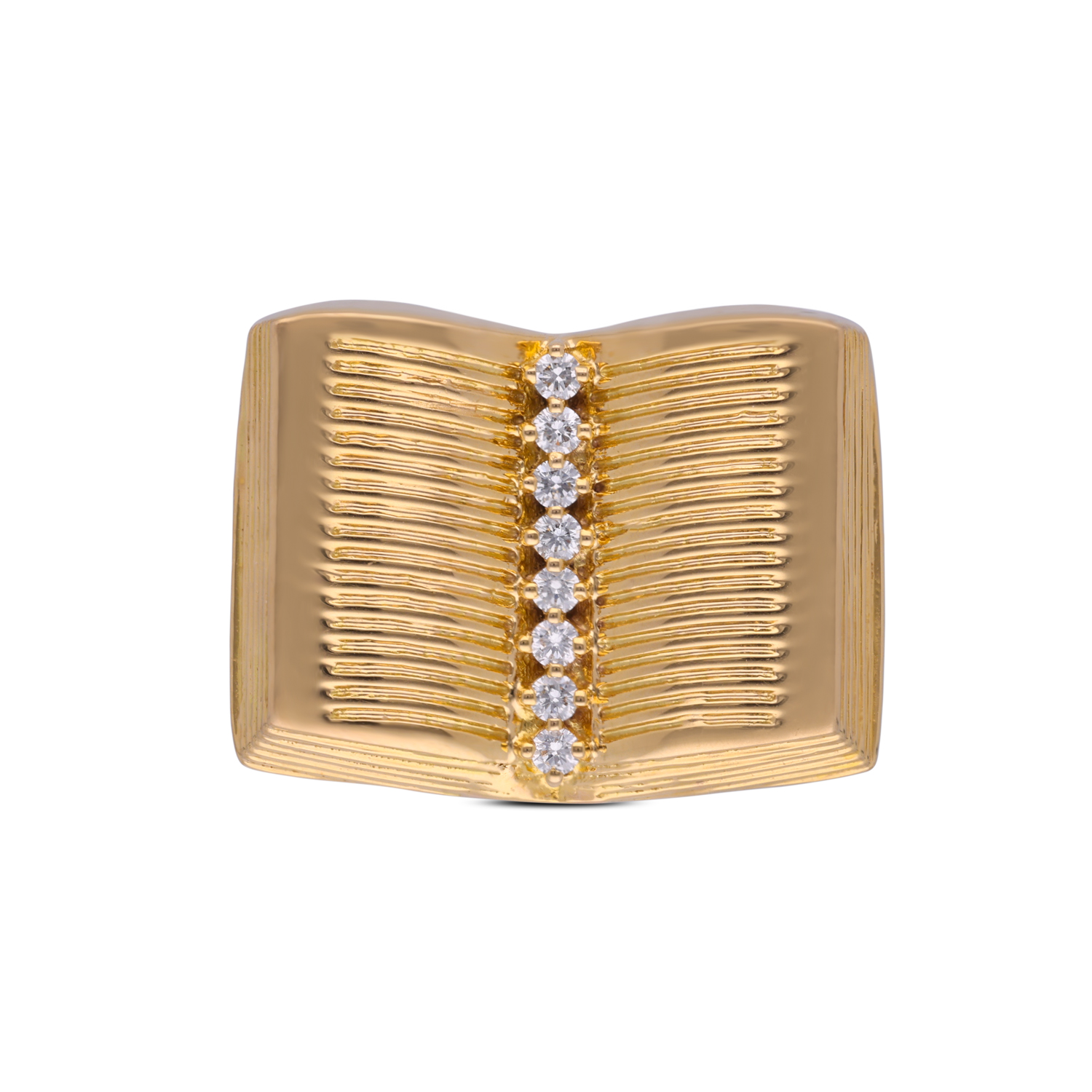 Textured Gold Diamond Pendant with Linear Accent Design