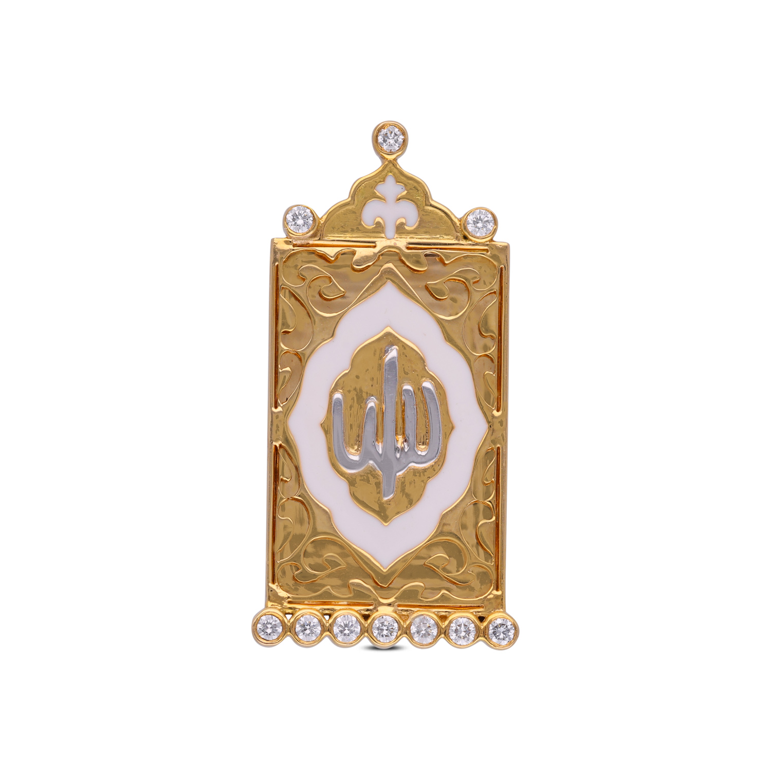 Allah Motif Gold Pendant with Diamond Accents