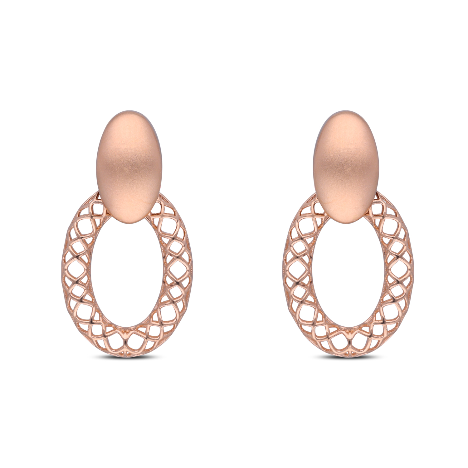 Aurora Gleam: Matte Rose Gold Oval Earrings