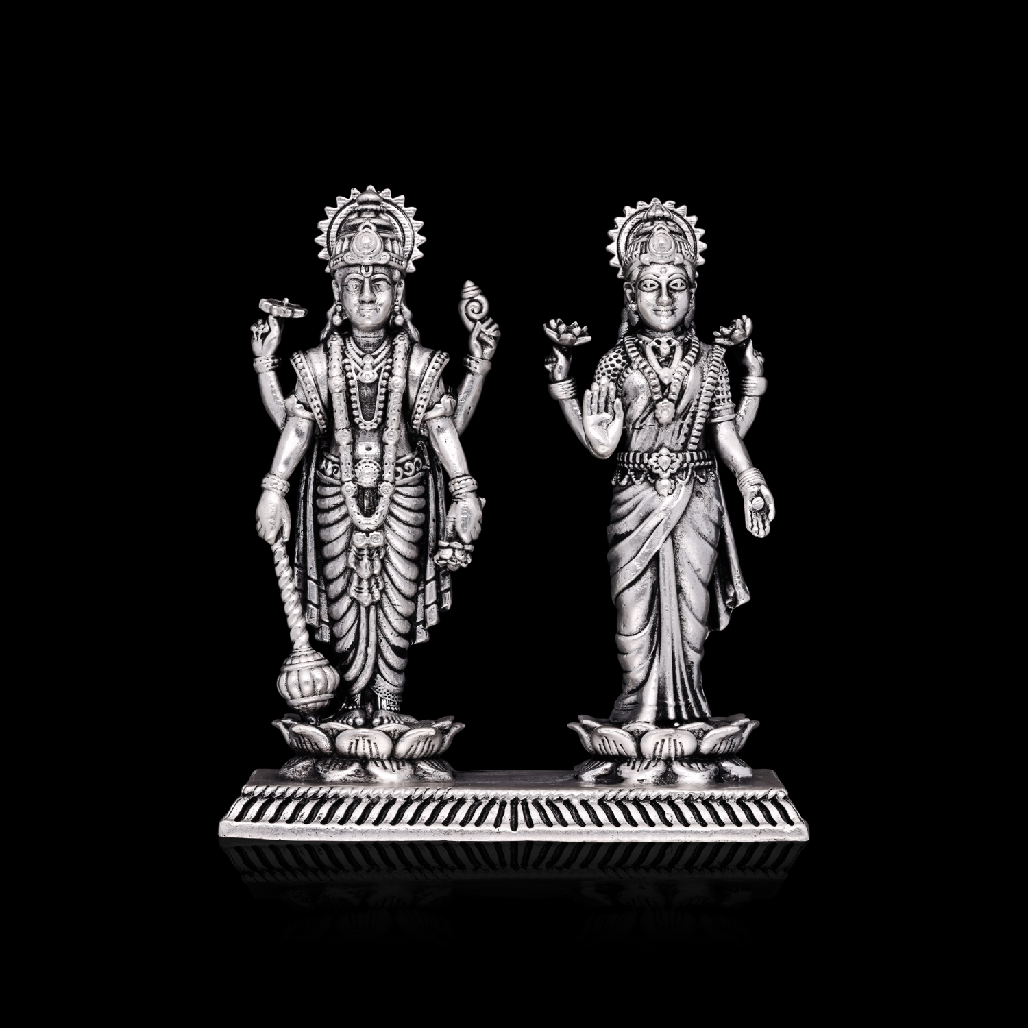 Divine Union: Silver Vishnu and Lakshmi Idol