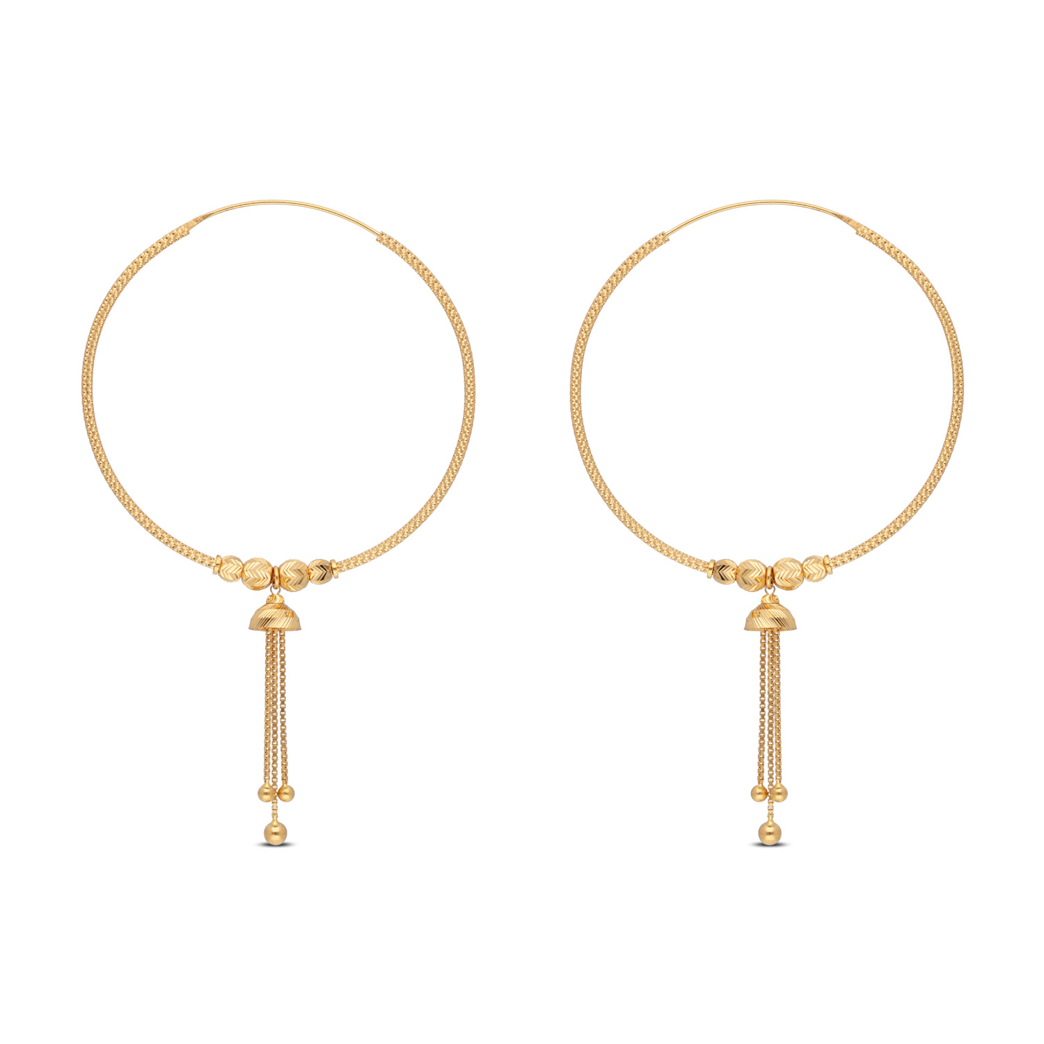 Golden Tassel Charm Hoop Earrings