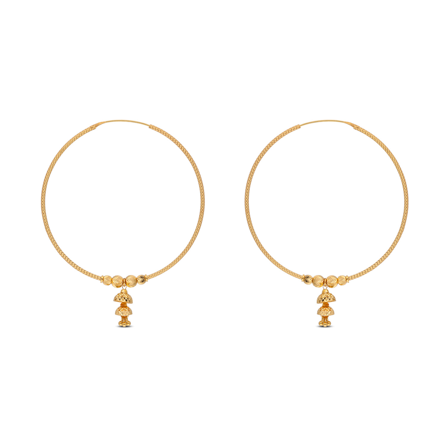 Golden Tassel Hoop Earrings with Ornamental Spheres