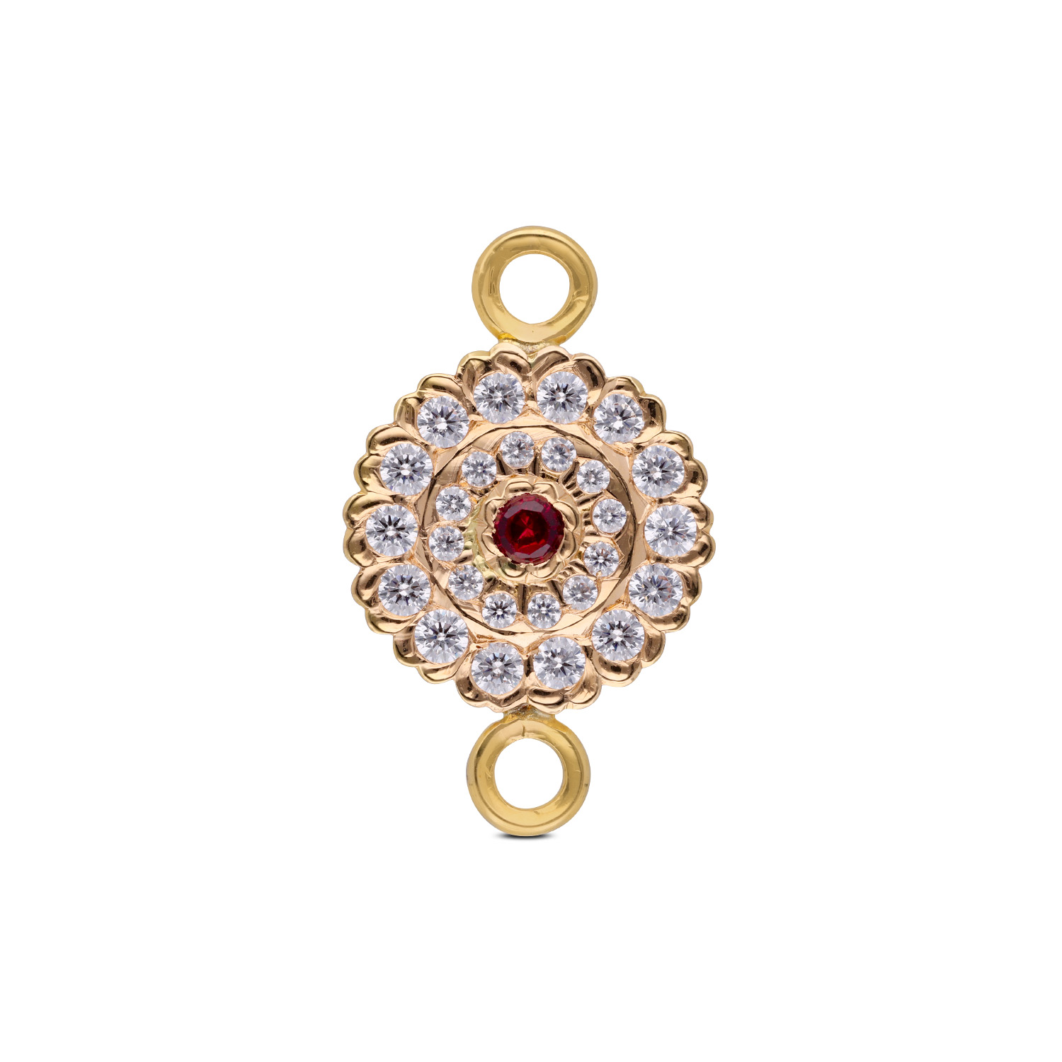 Elegant Gold Mugappu with Sparkling Stones and Red Centerpiece