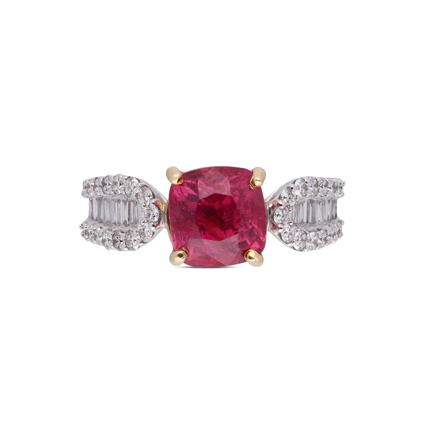 Exquisite Ruby-Red Spinel Ring with Diamond-Embellished Elegance