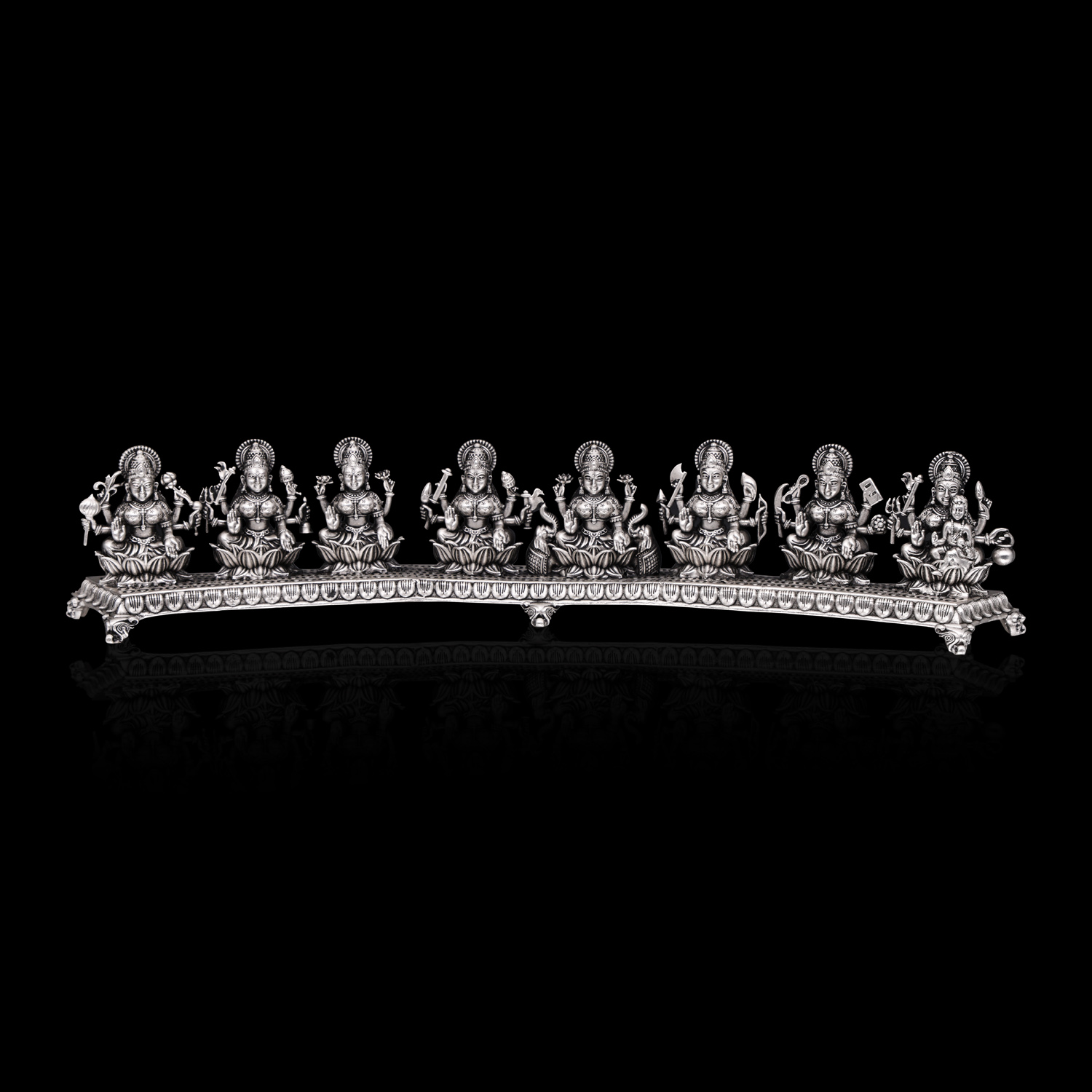 Magnificent Silver Ashtalakshmi Idol Set with Intricate Oxidized Finish