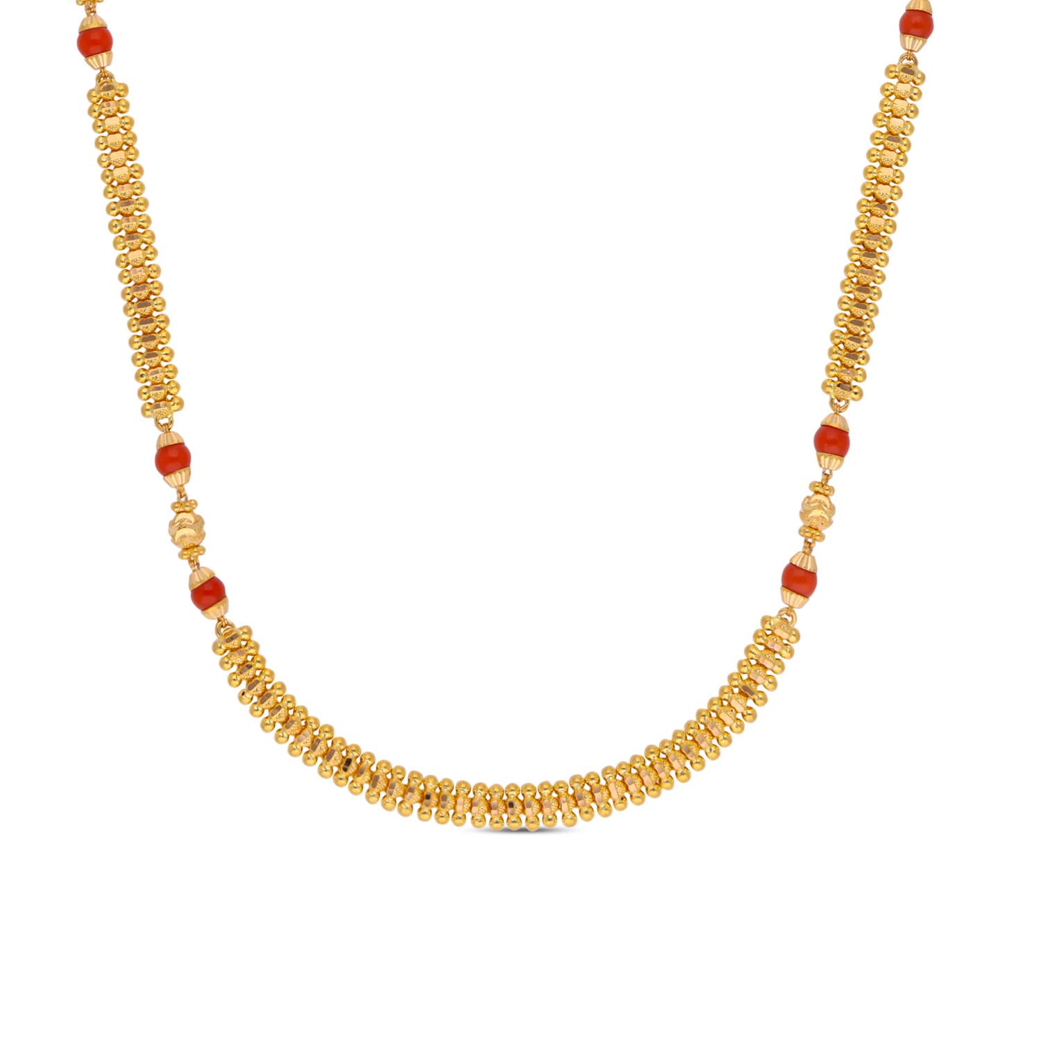 Elegant Gold Chain with Vibrant Coral Bead Detailing