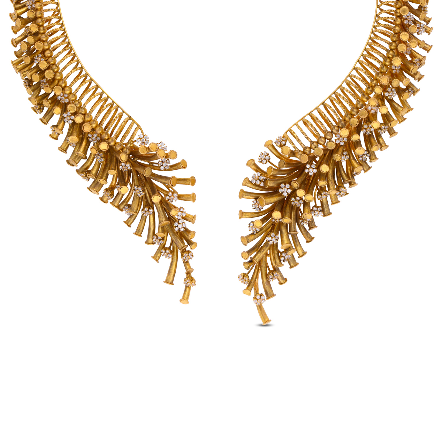 Avant-Garde Gold Necklace with White Cubic Zirconia Embellishments