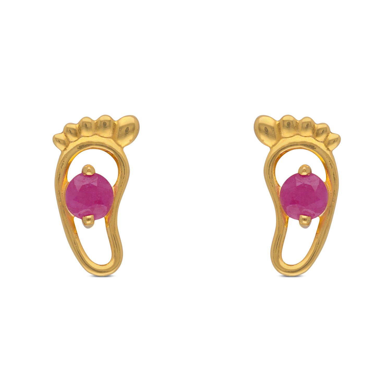 Charming Gold Ear Studs with Vibrant Red Stone