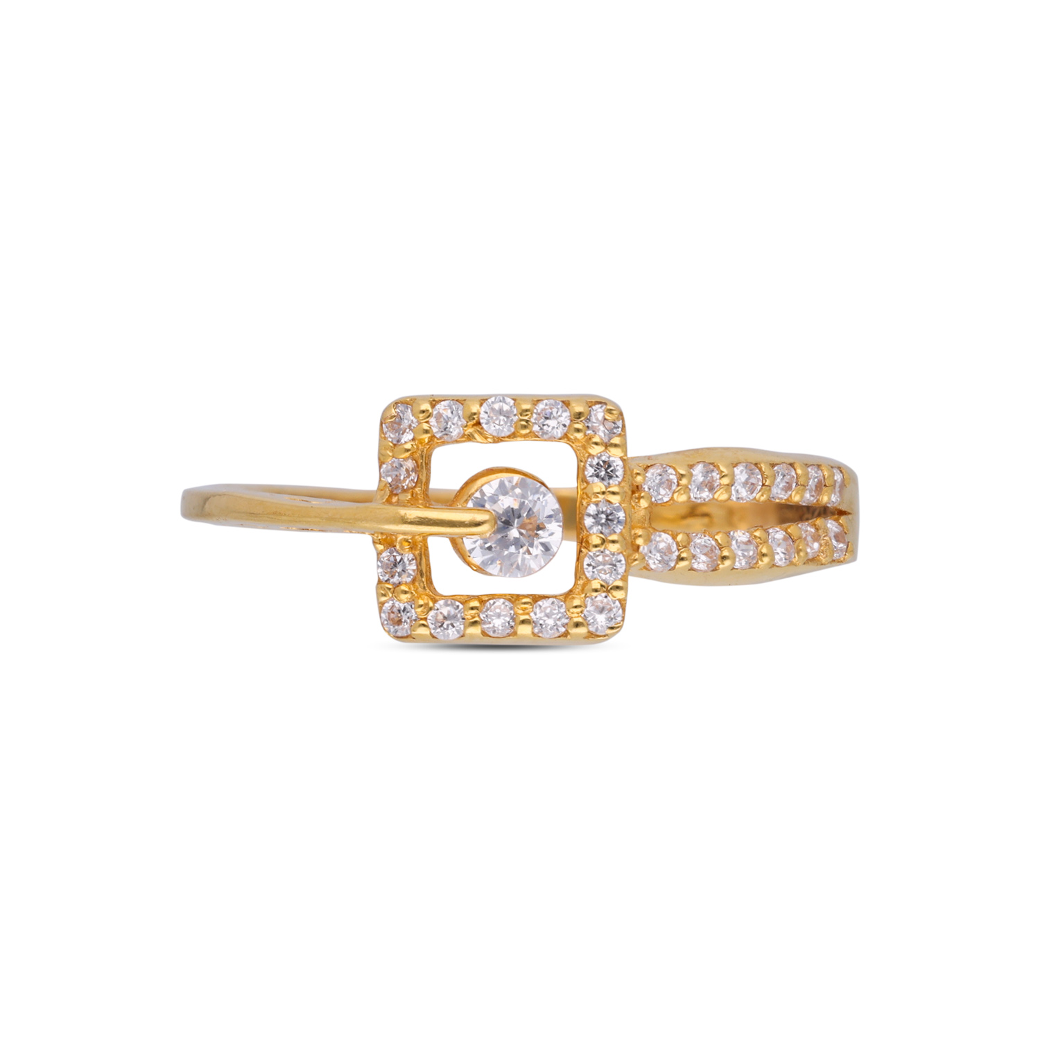 Stylish Gold Ring with Geometric White Cubic Zirconia Design