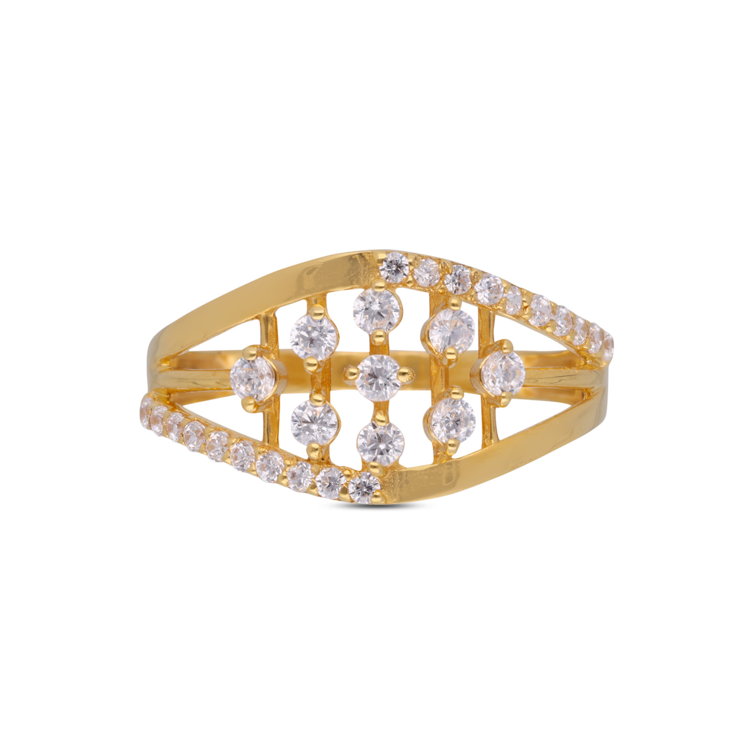 Elegant Gold Ring with Cascading White Cubic Zirconia Design