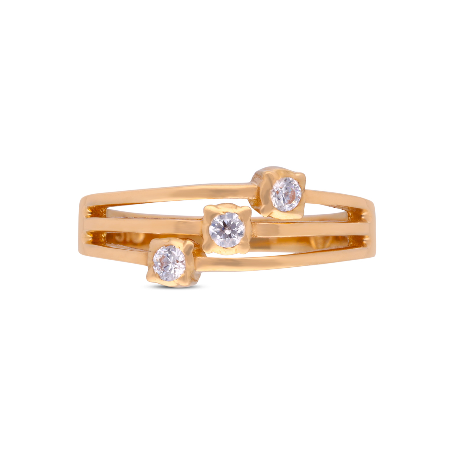 Celestial Trio Gold Ring with Sparkling White Cubic Zirconia