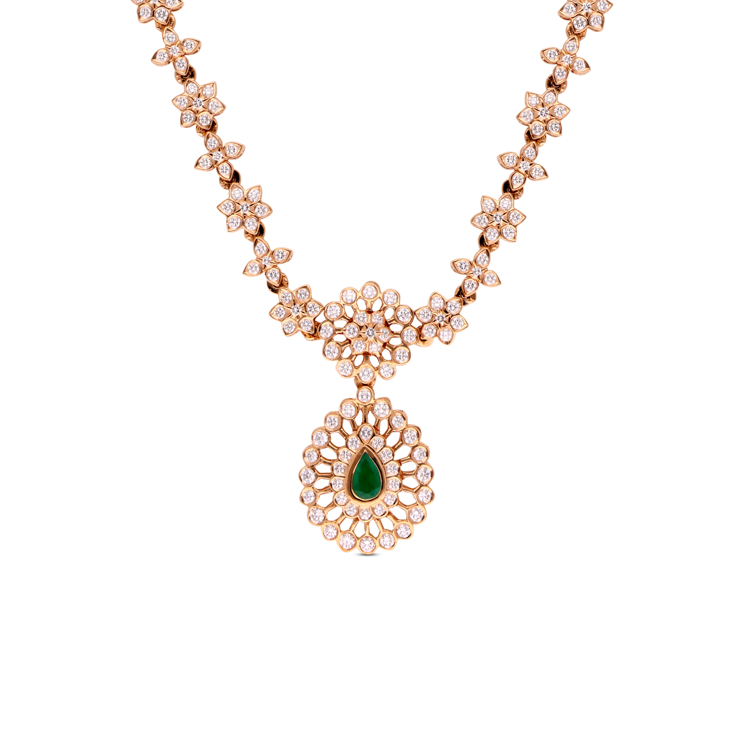 Timeless Elegance Gold Diamond Necklace – Adorned with a Singular Emerald