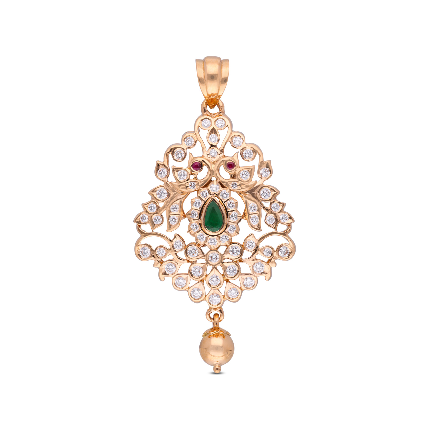 Royal Aura Gold Pendant with Diamonds, Emerald & Ruby Accents
