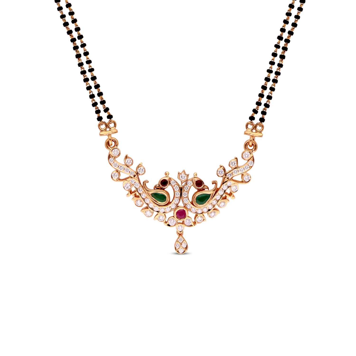 Ethereal Grace Gold Mangalsutra – Adorned with Diamonds, Emeralds & Rubies