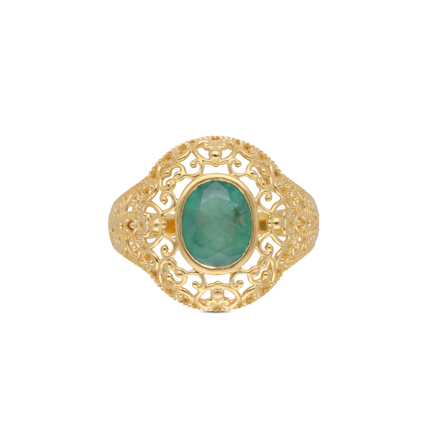 Regal Majesty Gold Ring with Exquisite Emerald Centerpiece