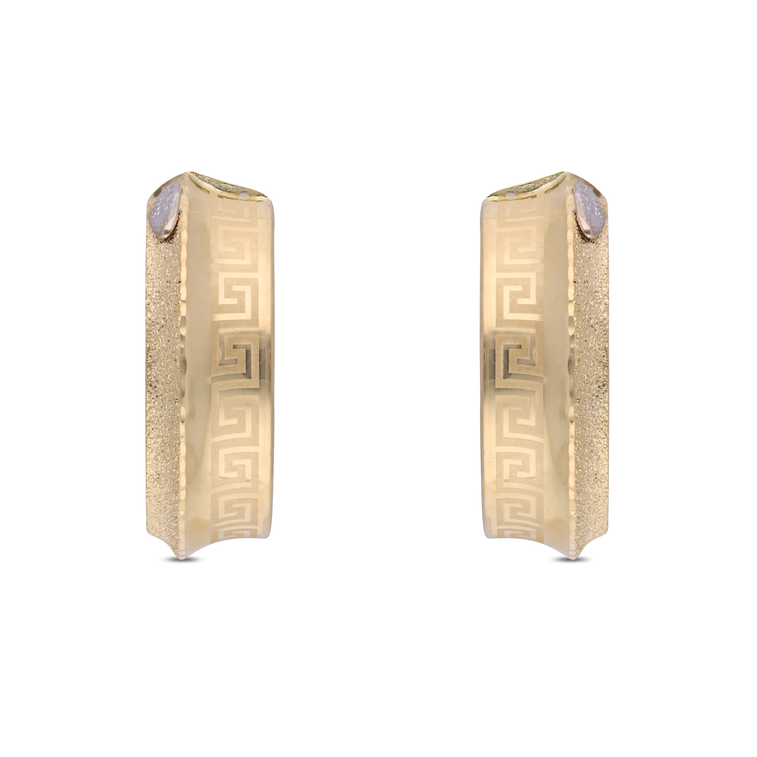 Classic Gold Hoop Earrings with Textured Finish & Greek Key Design