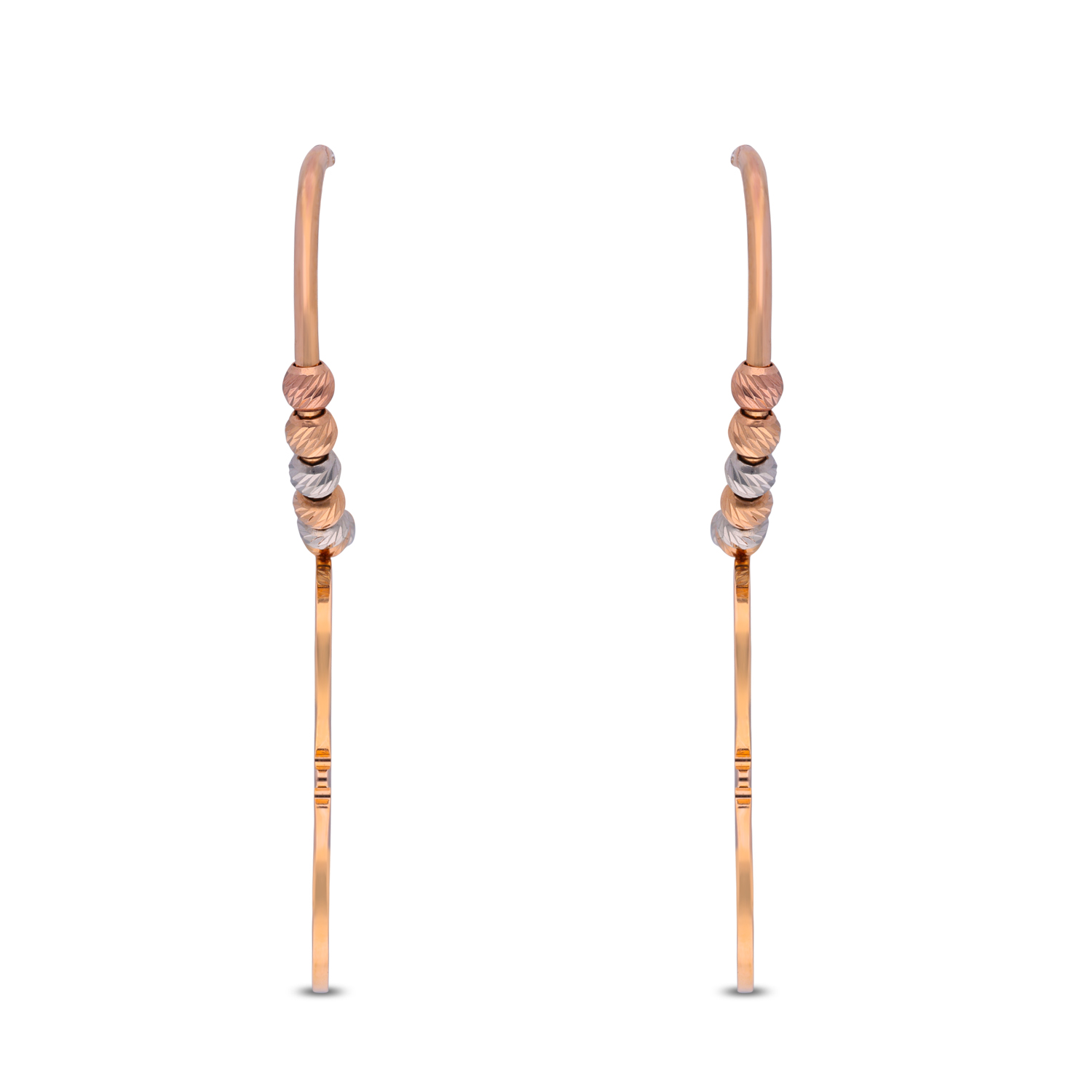Contemporary Multi-Tone Gold Ear Drops with Beaded Accents