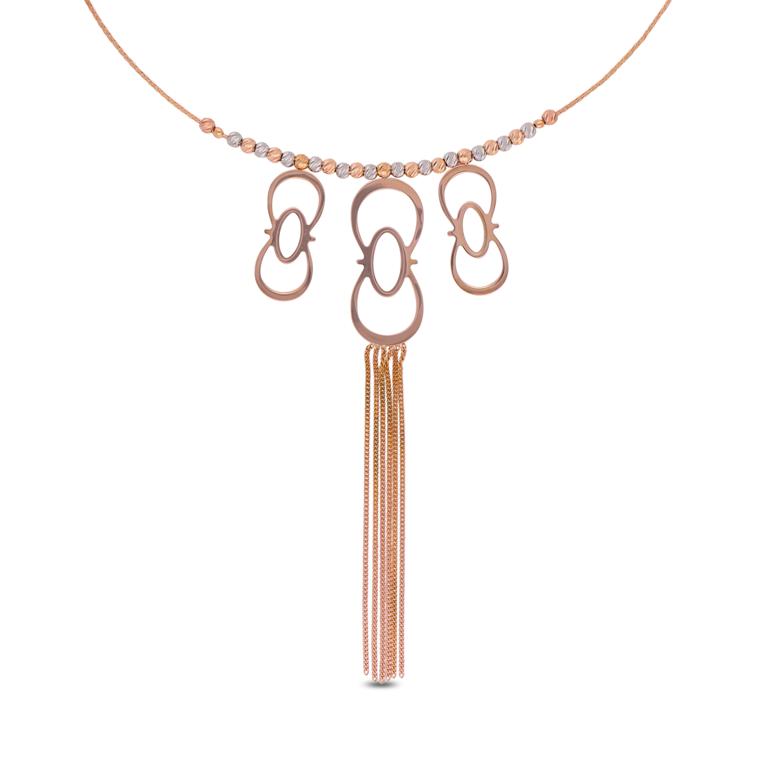 Modern Gold Necklace with Multi-Tone Beads & Geometric Pendant
