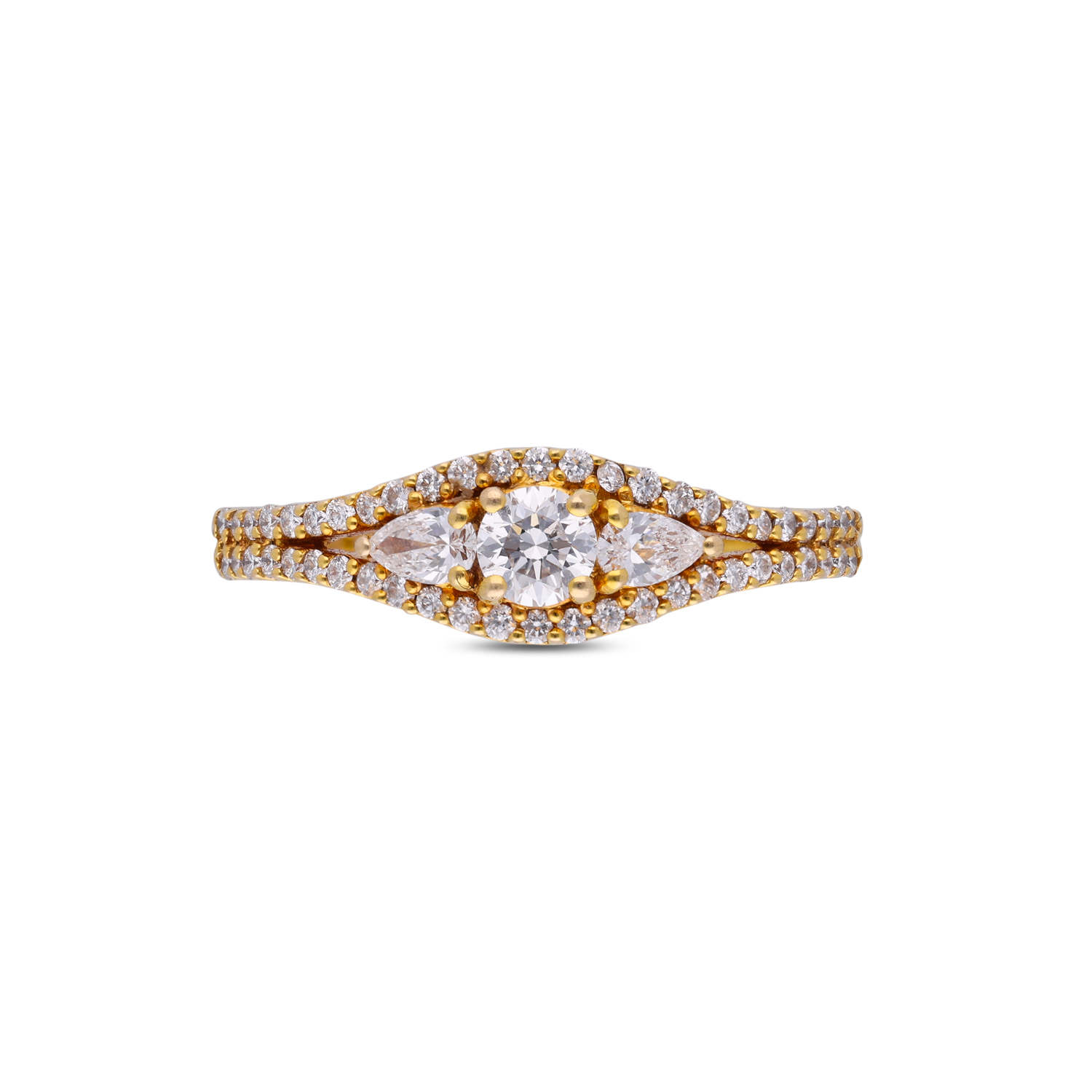 Timeless Gold Ring – Trio Diamond Elegance with Pave-Set Accents