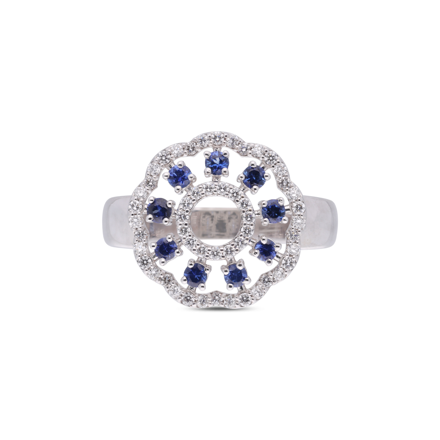 Floral Halo Diamond & Blue Sapphire Gold Ring