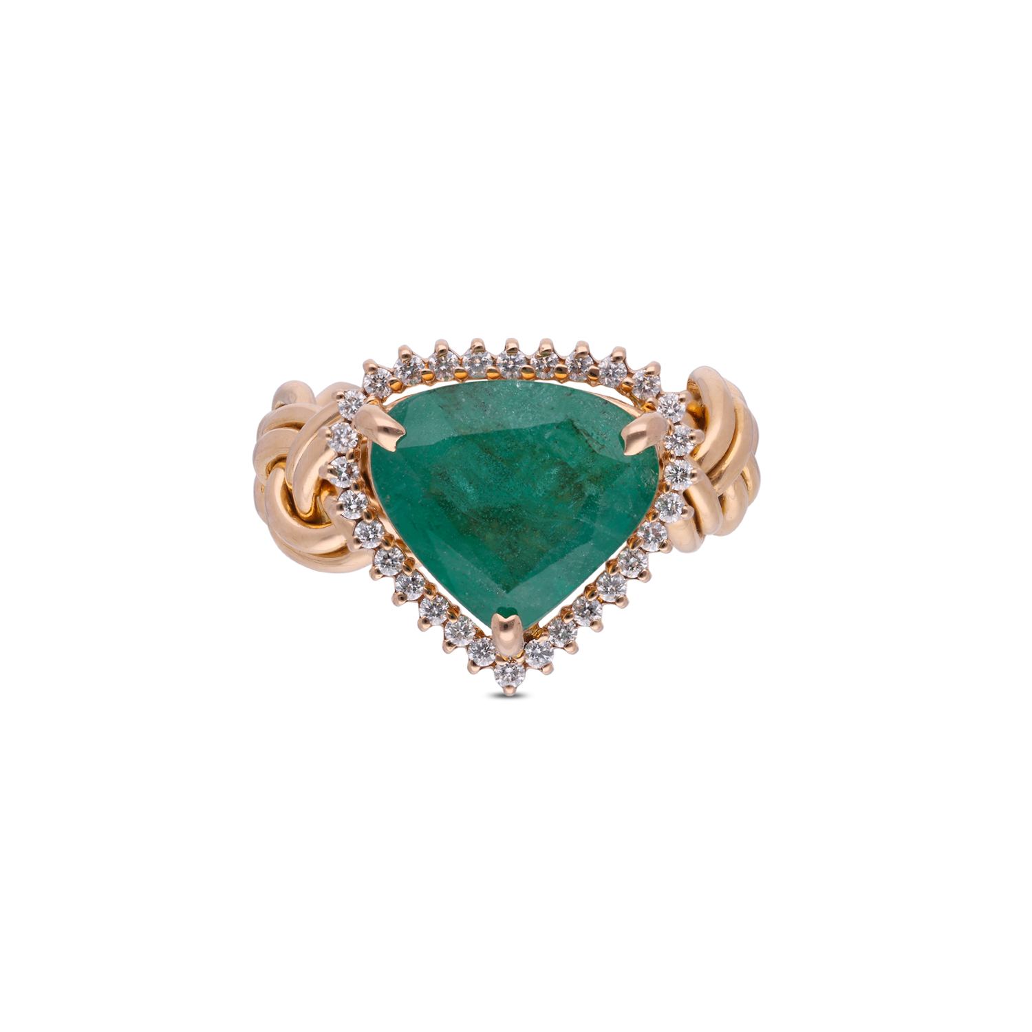 Regal Emerald Majesty Gold Ring with Diamond Halo