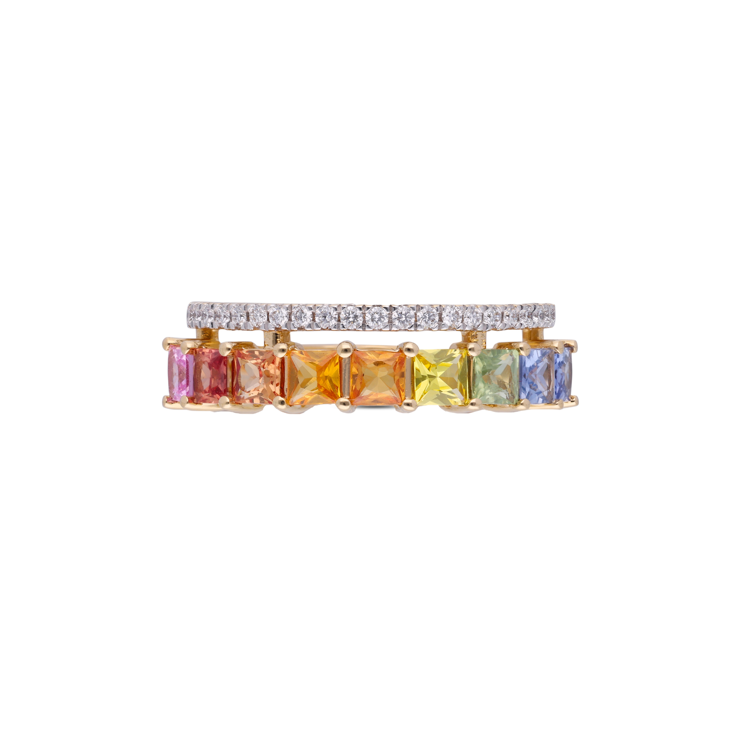 Spectrum Splendor Gold Ring with Diamond and Multi-Color Sapphire