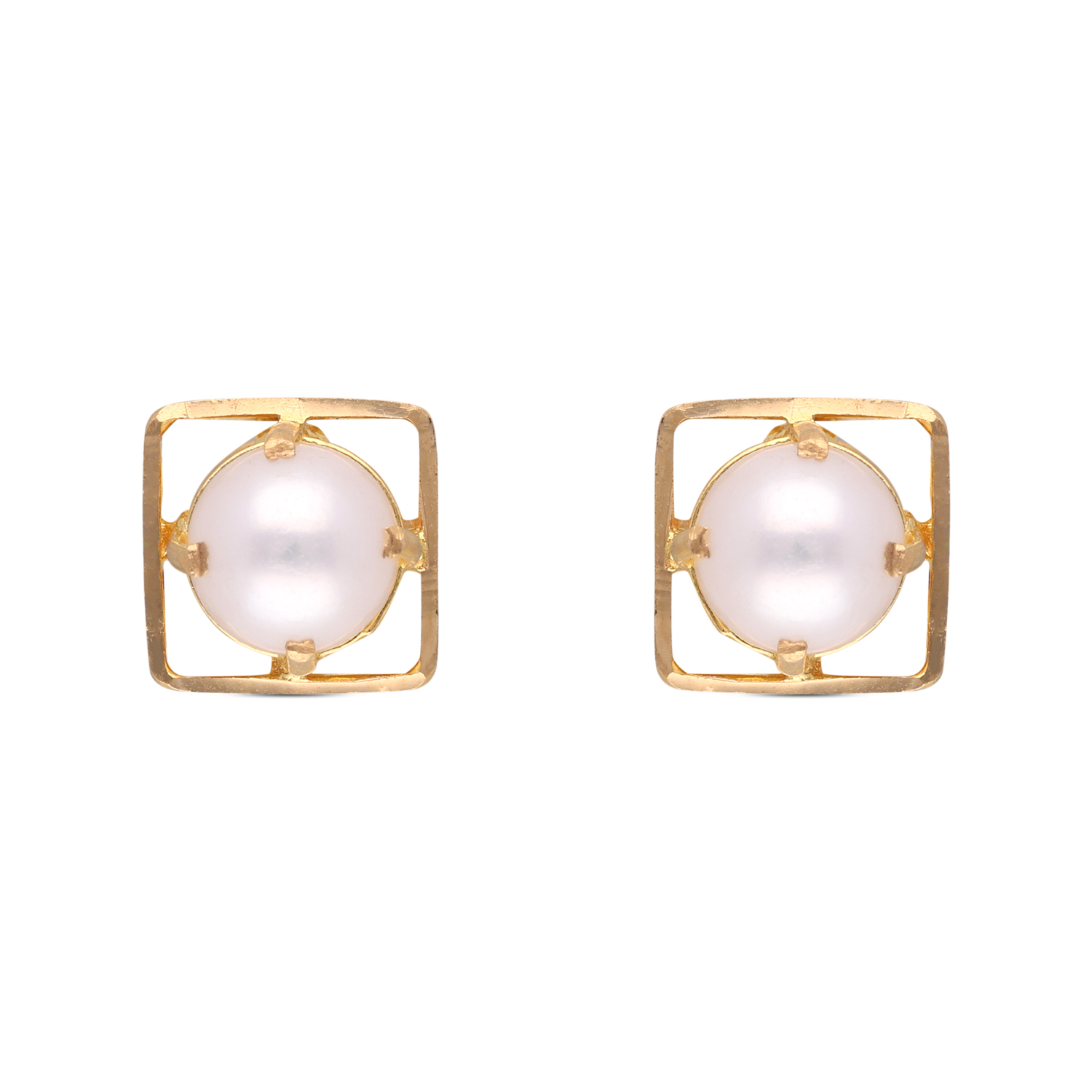 Geometric Gold Ear Studs with Button Pearls – A Fusion of Elegance & Modernity