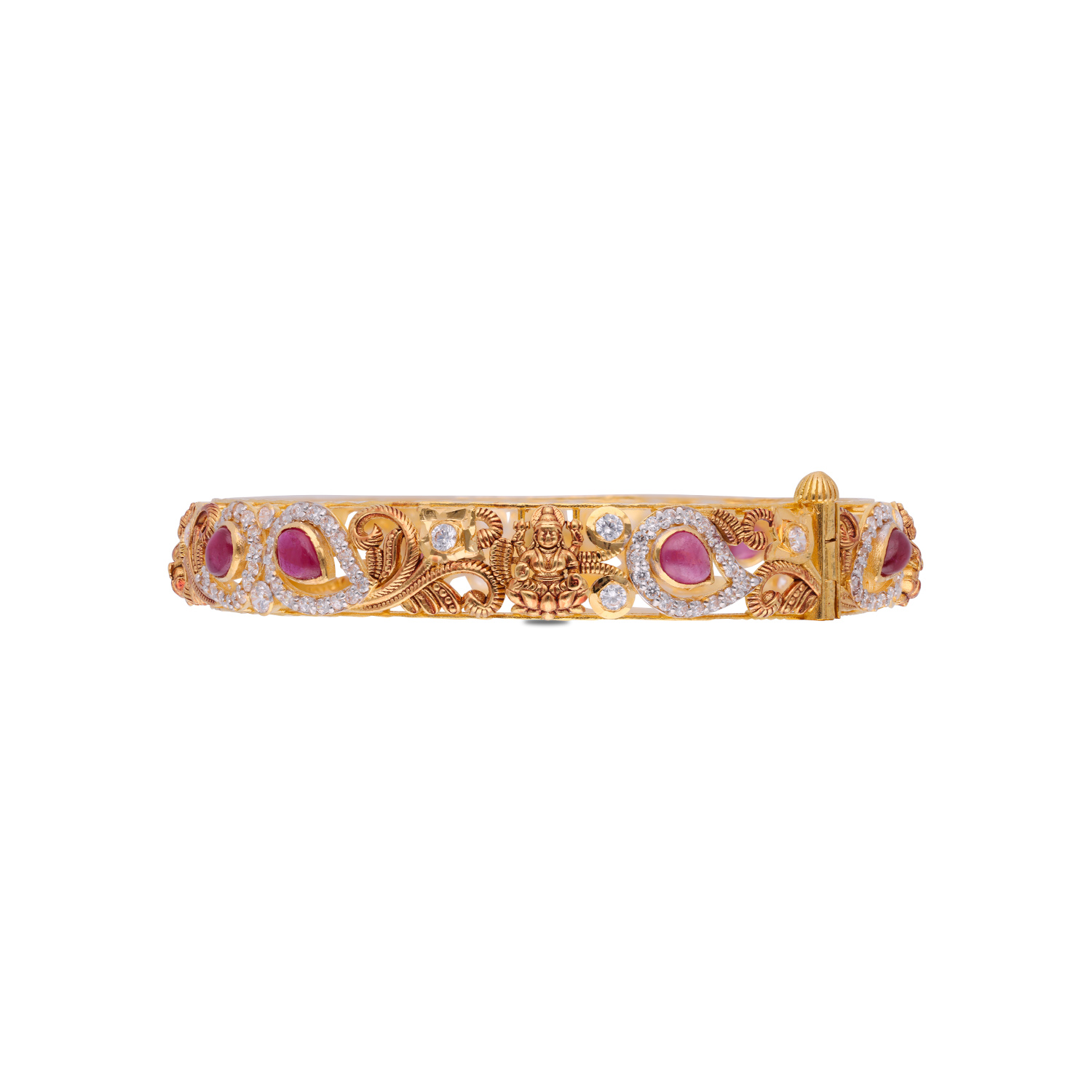 Divine Heritage Gold Bangle with Ruby & White Zircon Embellishments