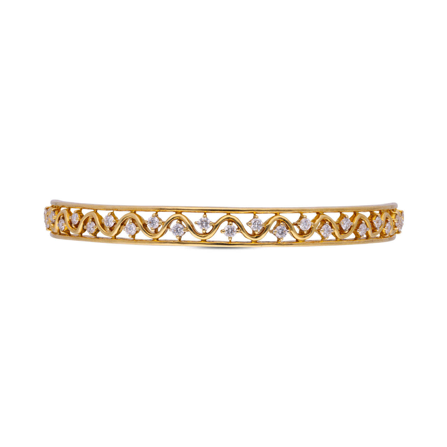 Golden Symphony: Elegant Gold Bangle with Twisted Diamond Accents