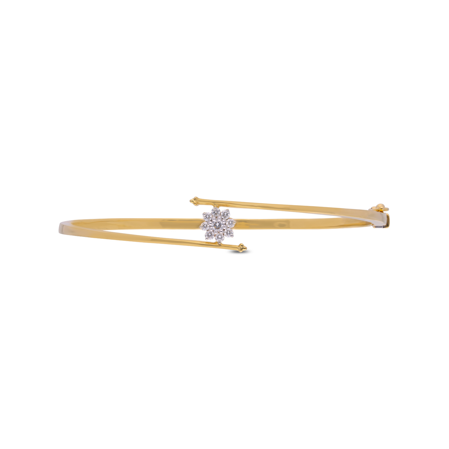 Graceful Bloom: Minimalist Gold Bangle with Diamond Floral Accent