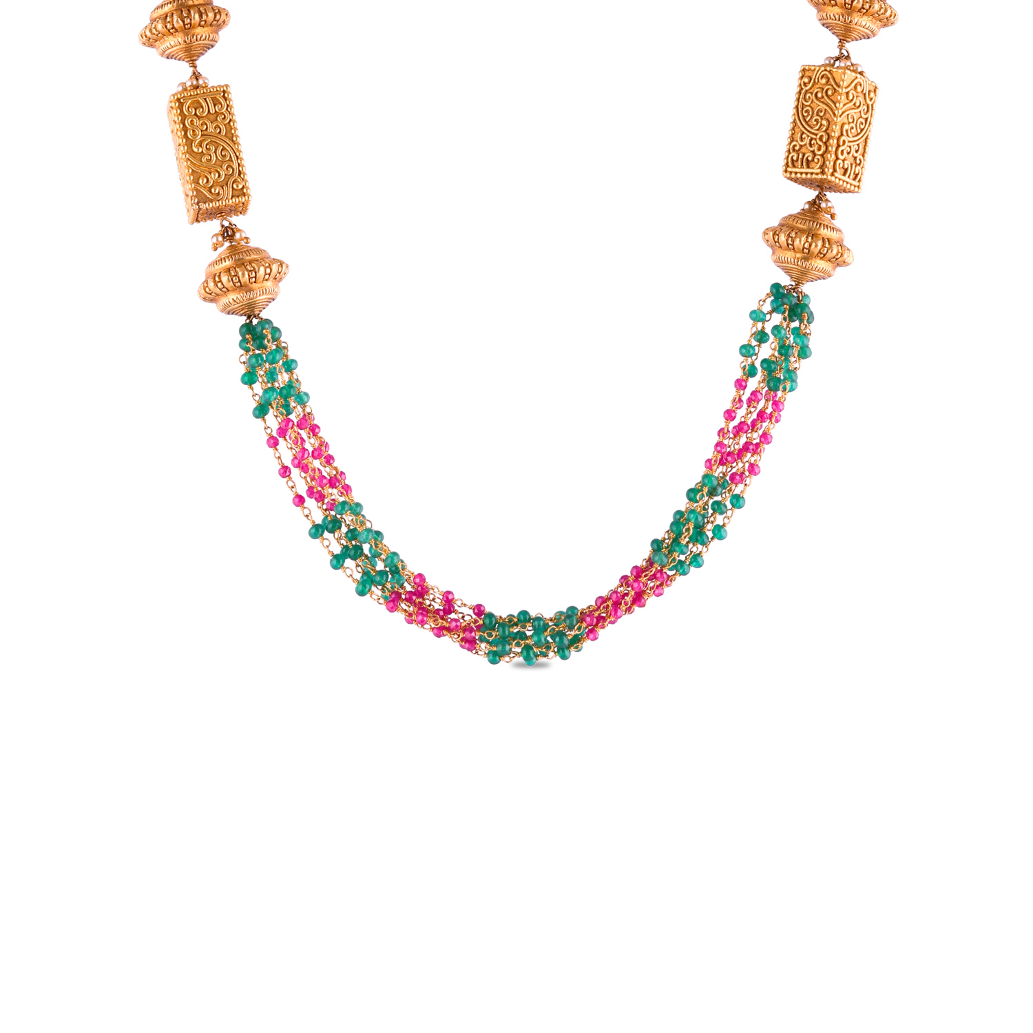 Royal Heritage Gold Necklace with Cultured Pearls & Multicolor Stones