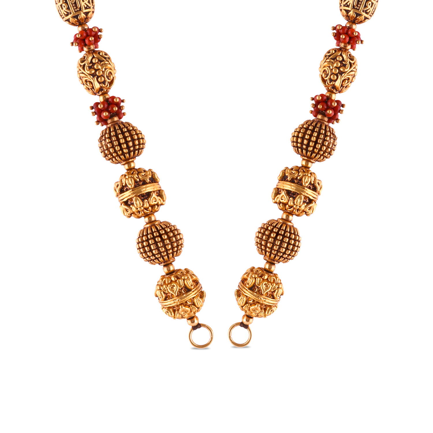 Oxidized Gold Beaded Chain with Ornate Coral Accents