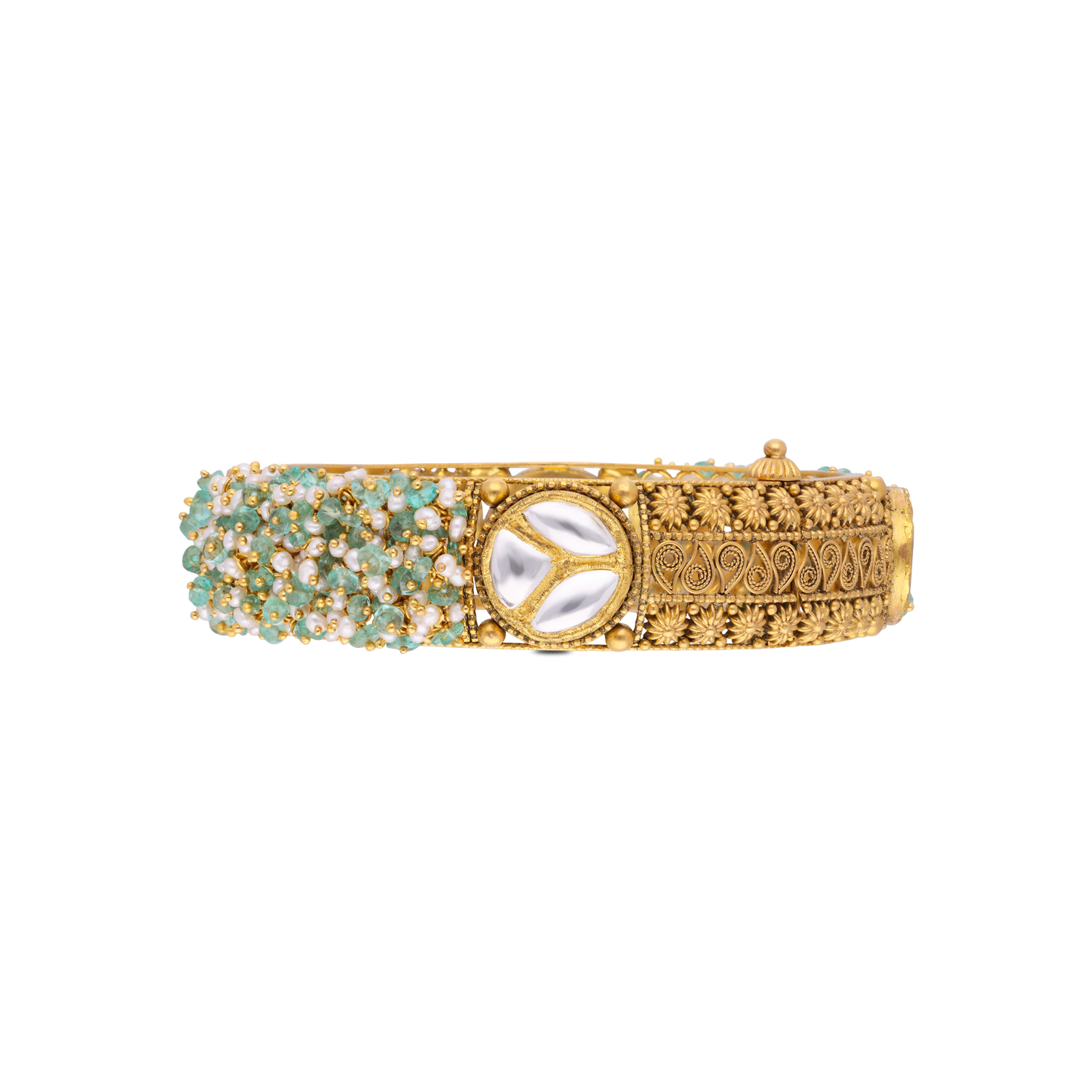Heritage Kundan & Green Stone Gold Bangles