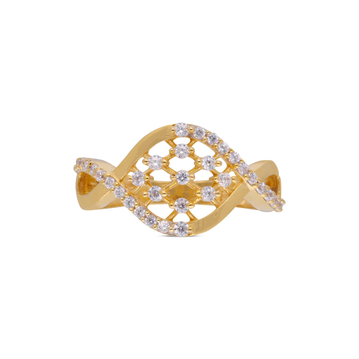 Radiant Gold Ring with White Cubic Zirconia ? A Lattice of Brilliance
