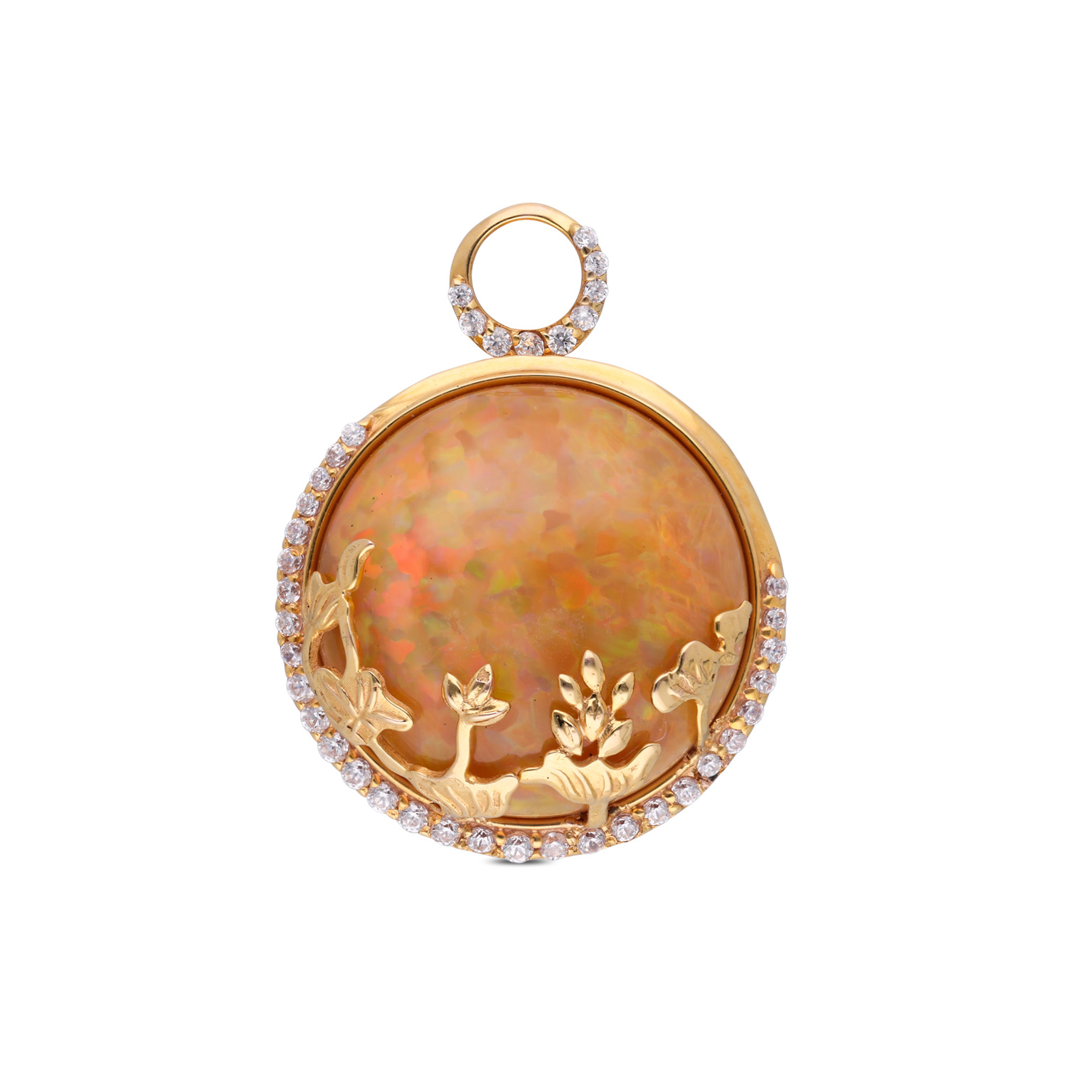 Ethereal Gold Pendant with Opal & White Cubic Zirconia ? A Celestial Beauty