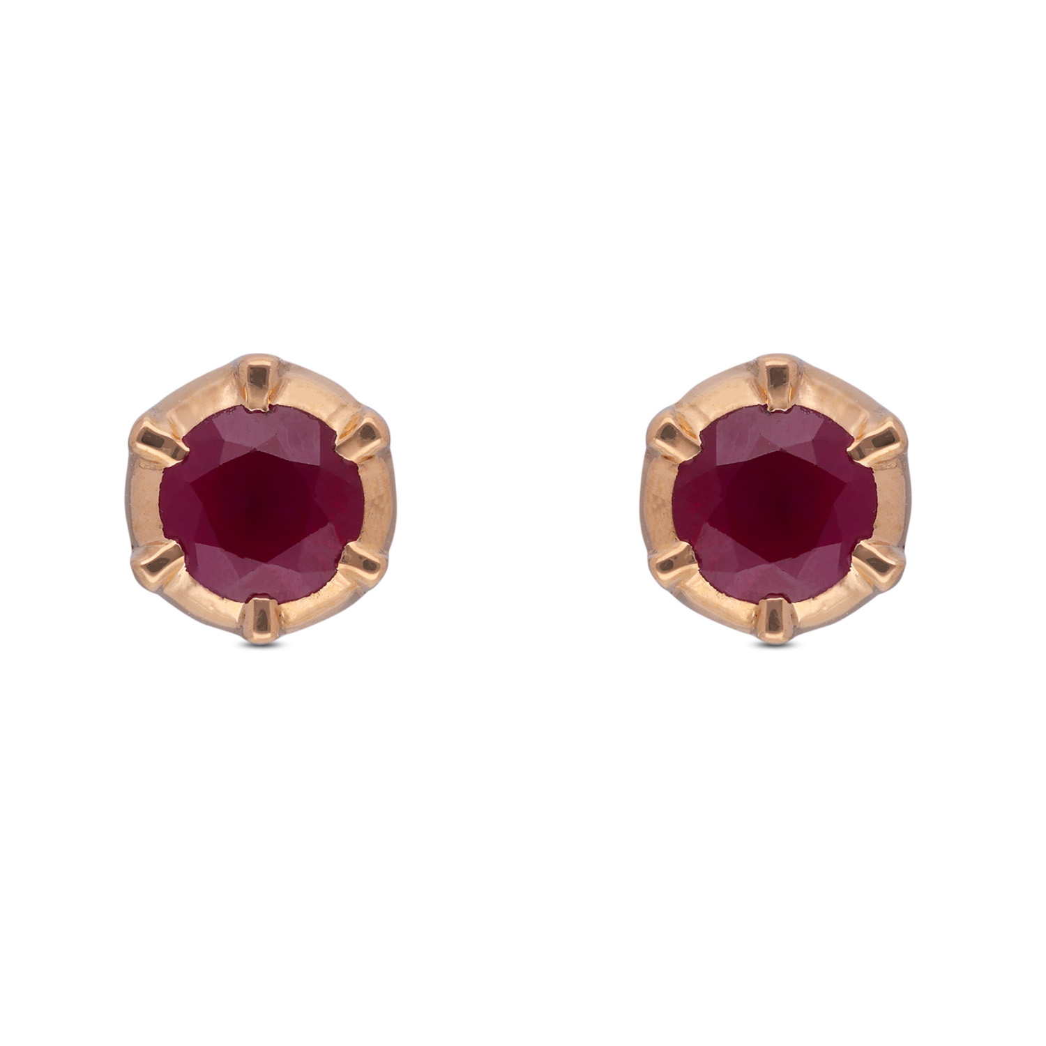 Regal Charm Gold Ear Studs with Lustrous Ruby