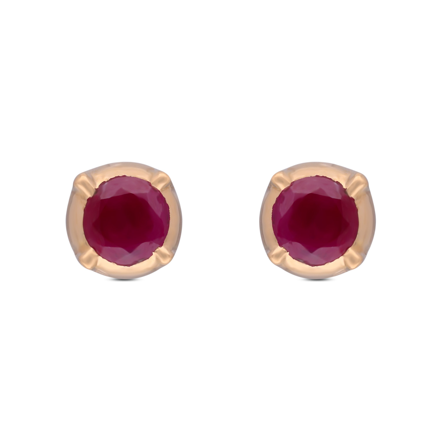 Regal Charm Gold Ear Studs with Lustrous Ruby