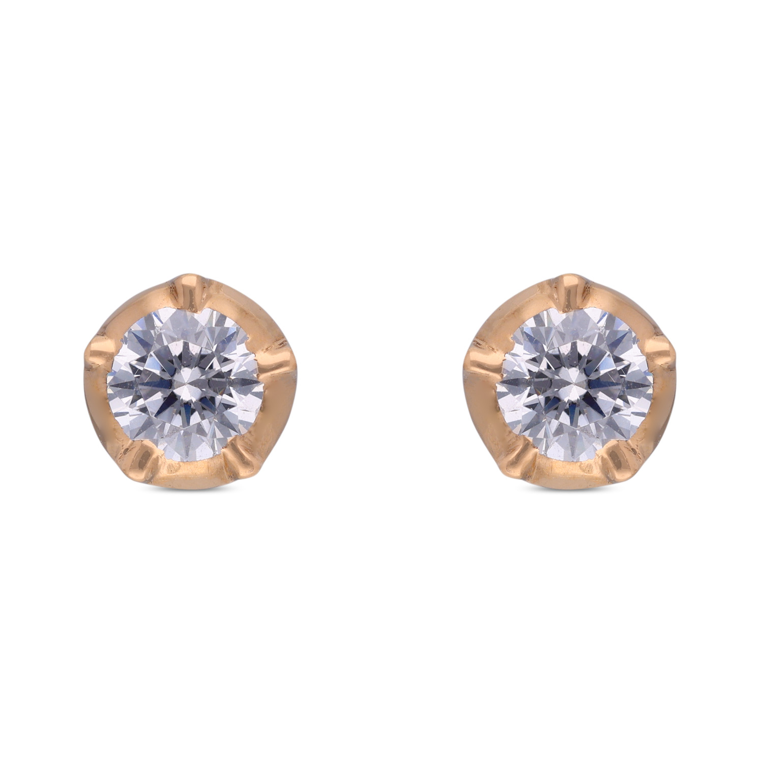 Classic Brilliance Gold Ear Studs with White Cubic Zirconia